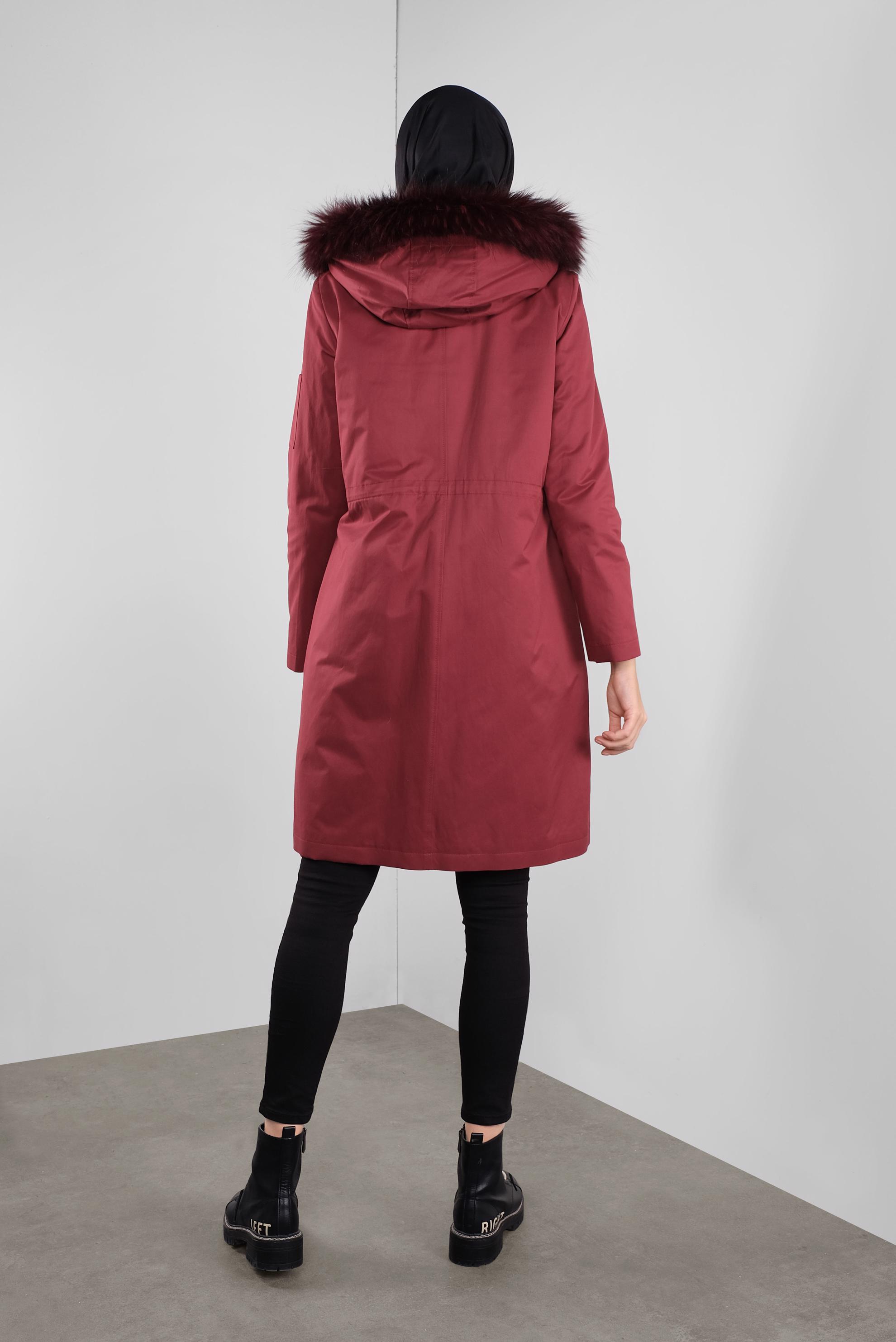 Tesettür giyim BORDO KÜRKLÜ KAPÜŞONLU PARKA 90139 