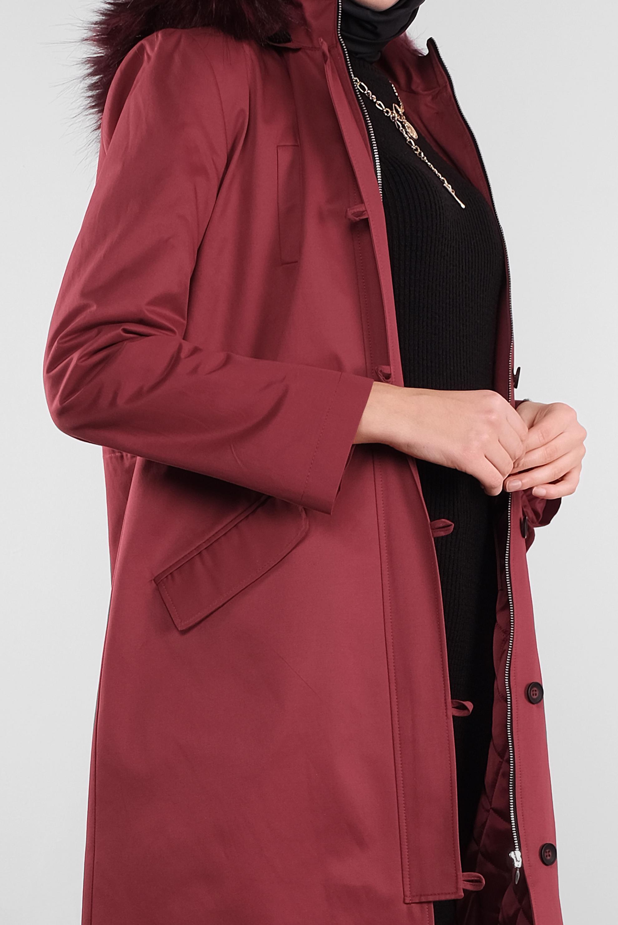 Tesettür giyim BORDO KÜRKLÜ KAPÜŞONLU PARKA 90139 