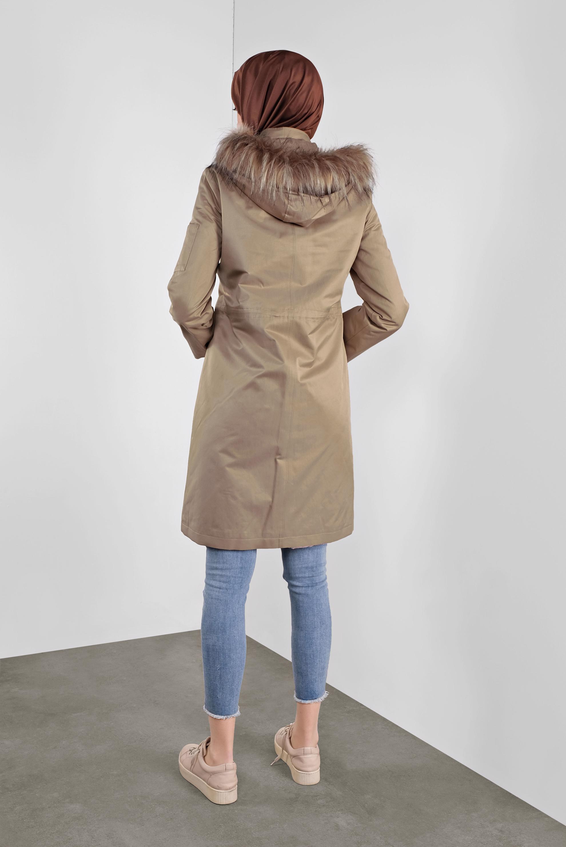 Vêtements hijab BRUN PARKA À CAPUCHE EN EFFET FOURRURE 90139 