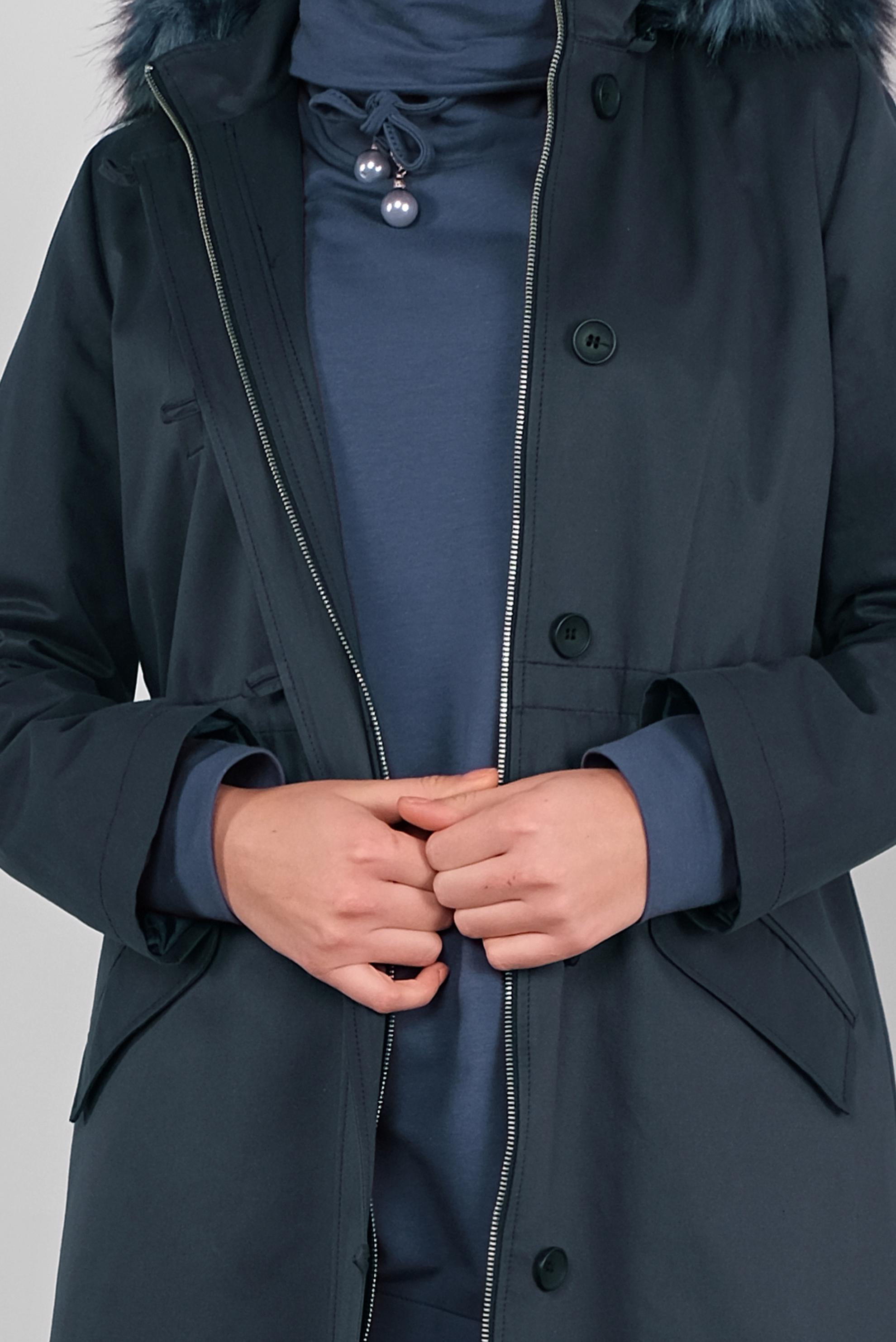 Tesettür giyim LACİVERT KÜRKLÜ KAPÜŞONLU PARKA 90139 