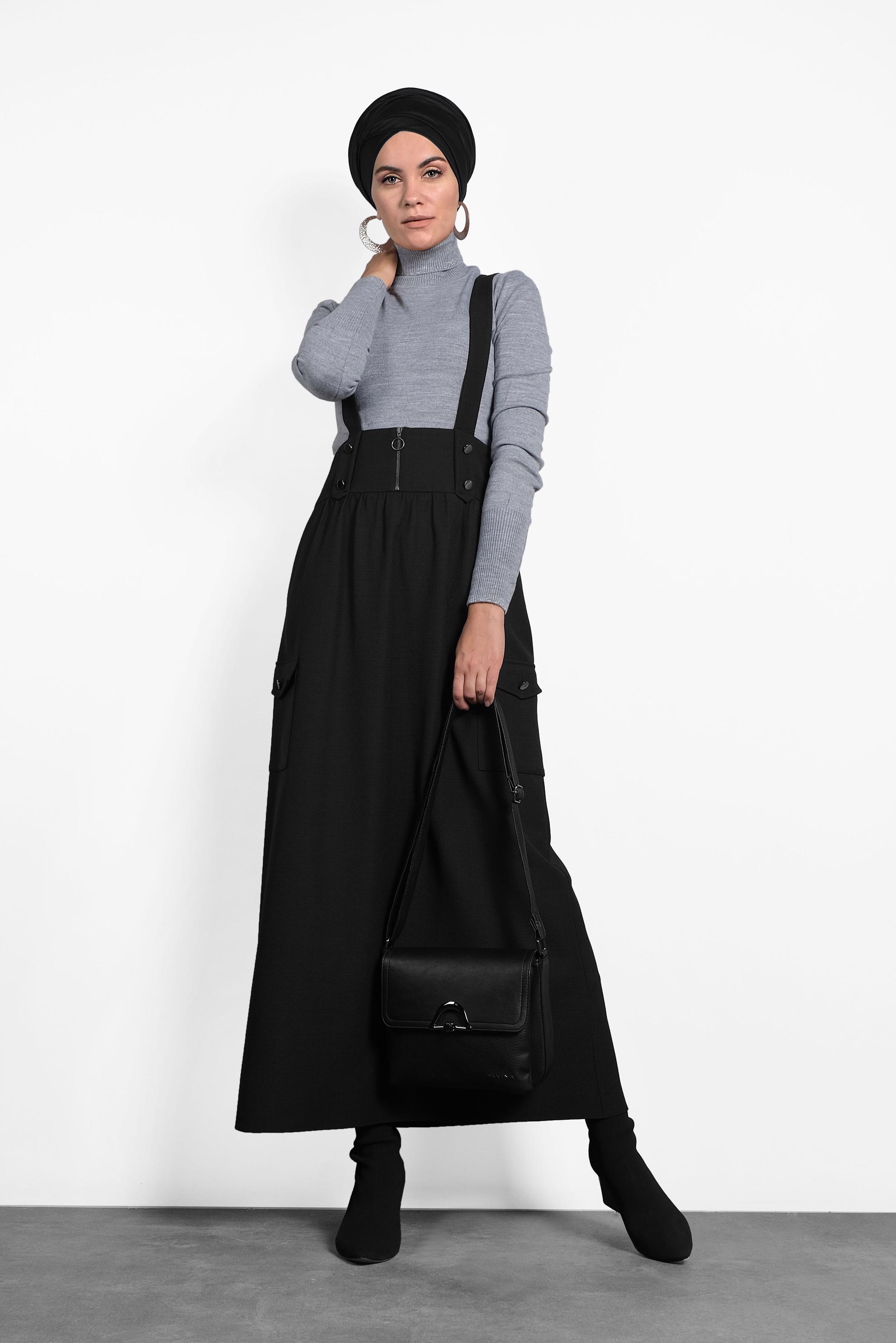Tesettür giyim SİYAH CEPLİ SALOPET 40133 