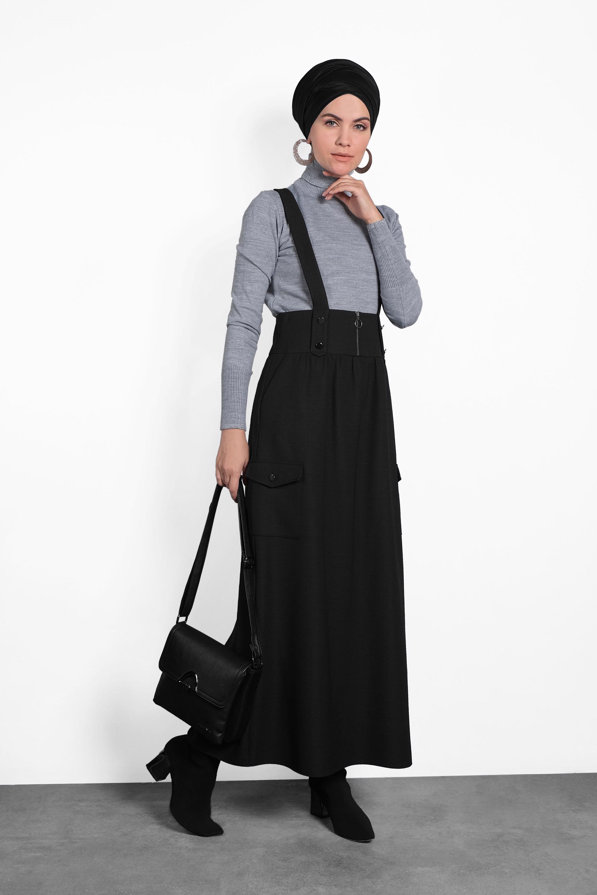Tesettür giyim SİYAH CEPLİ SALOPET 40133 