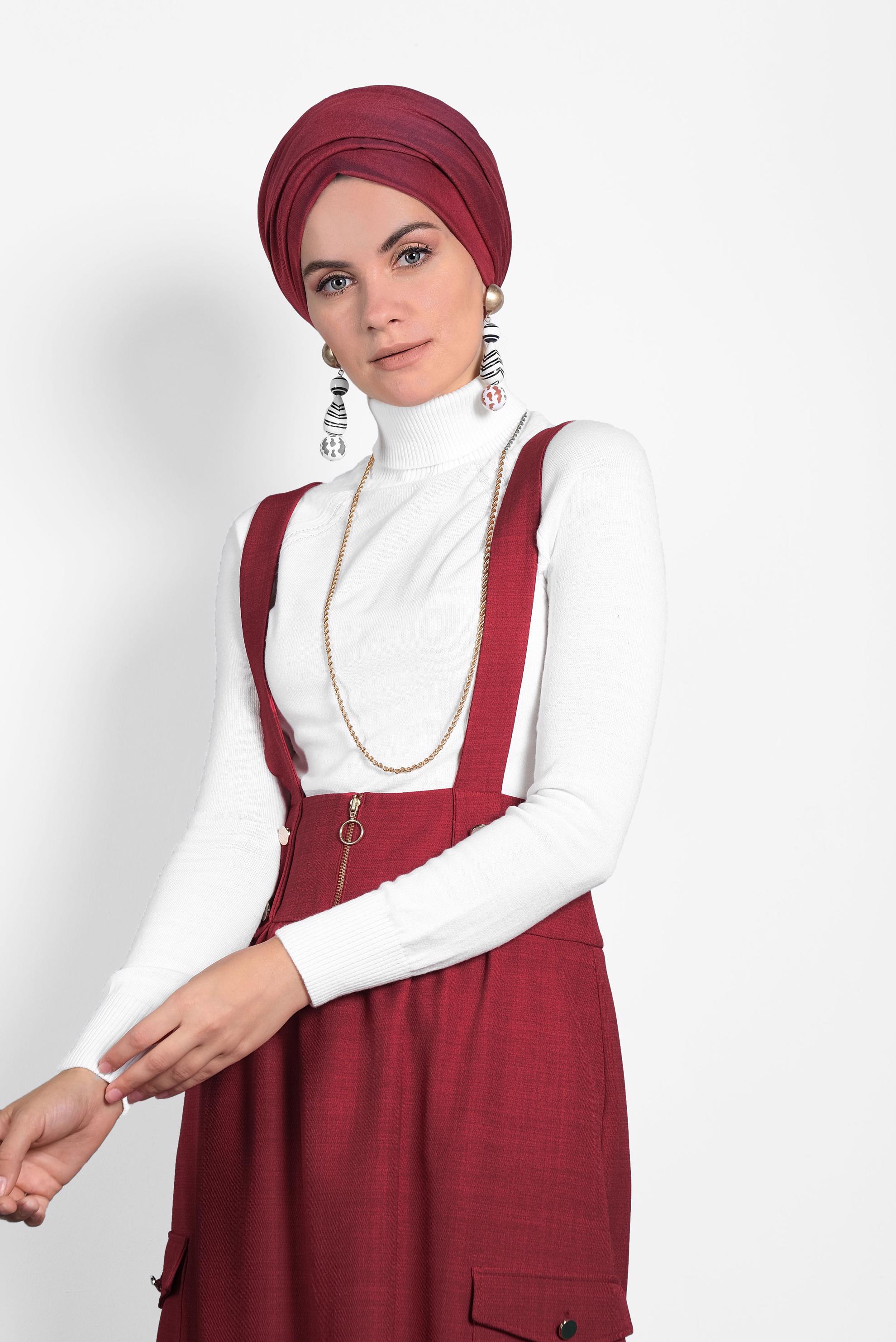 Tesettür giyim KIRMIZI CEPLİ SALOPET 40133 