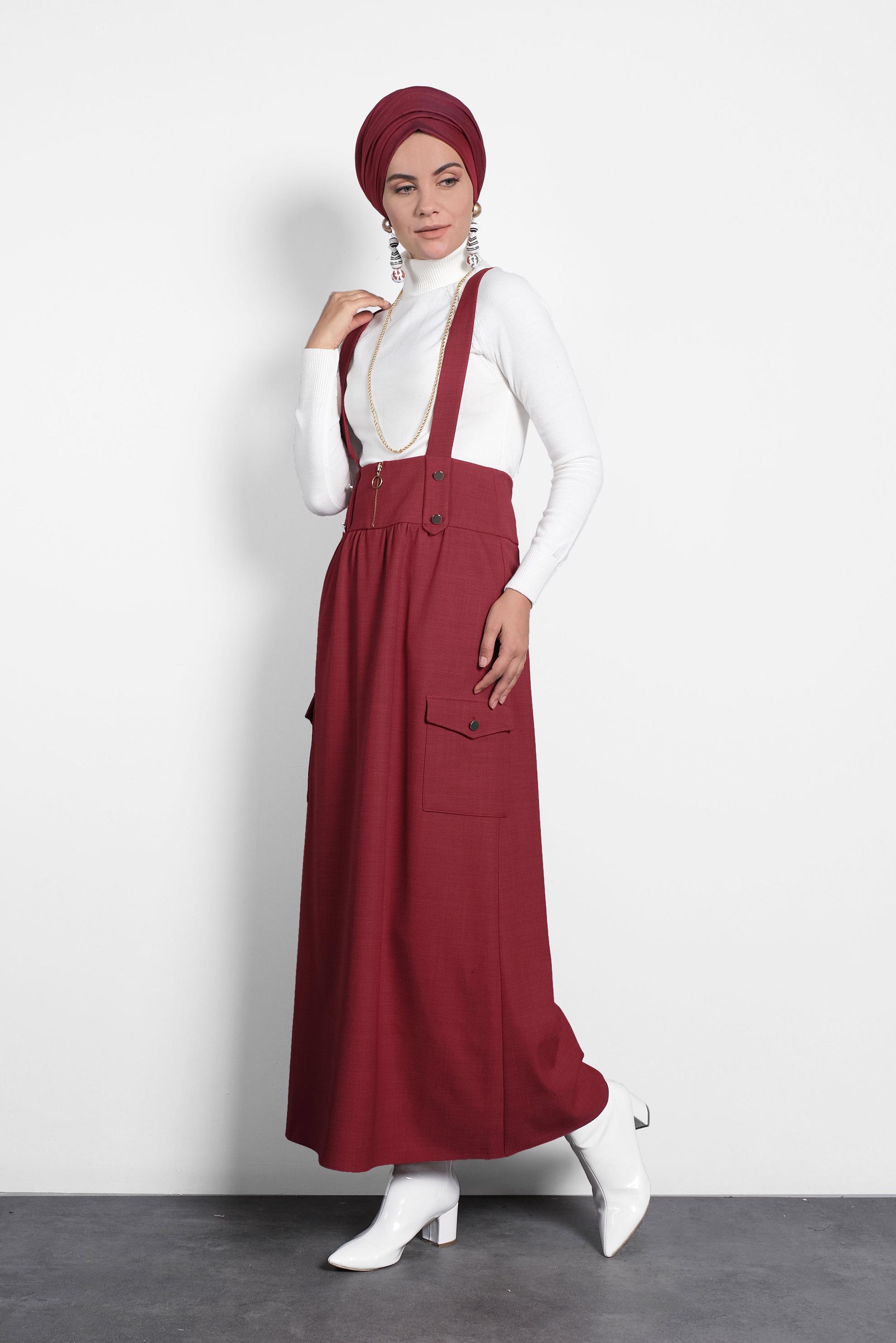 Tesettür giyim KIRMIZI CEPLİ SALOPET 40133 