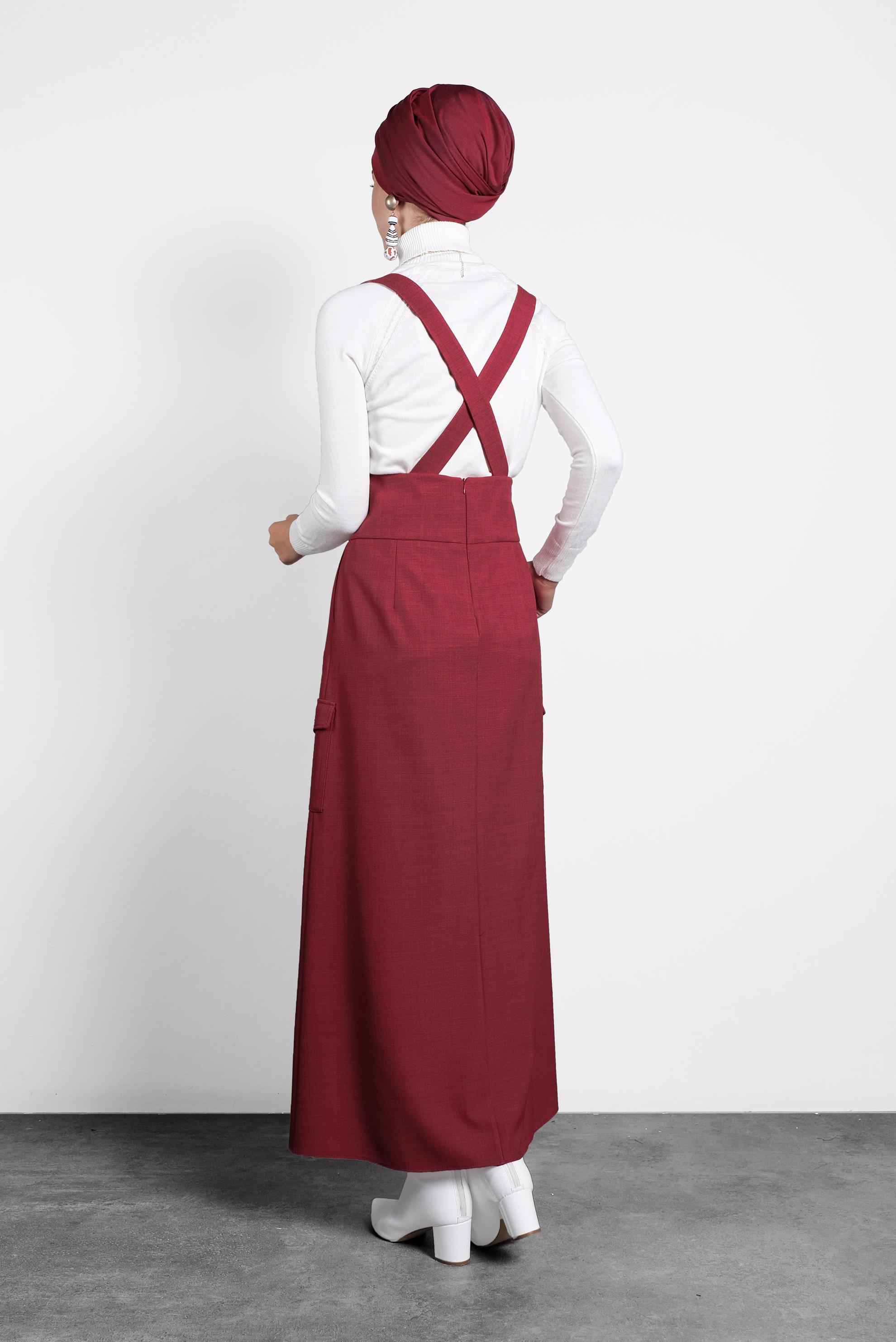 Tesettür giyim KIRMIZI CEPLİ SALOPET 40133 