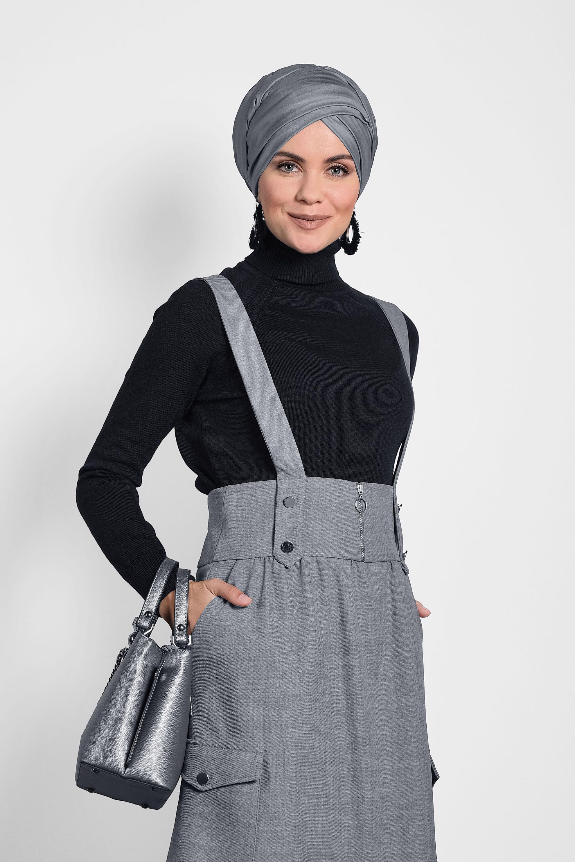 Tesettür giyim GRİ CEPLİ SALOPET 40133 
