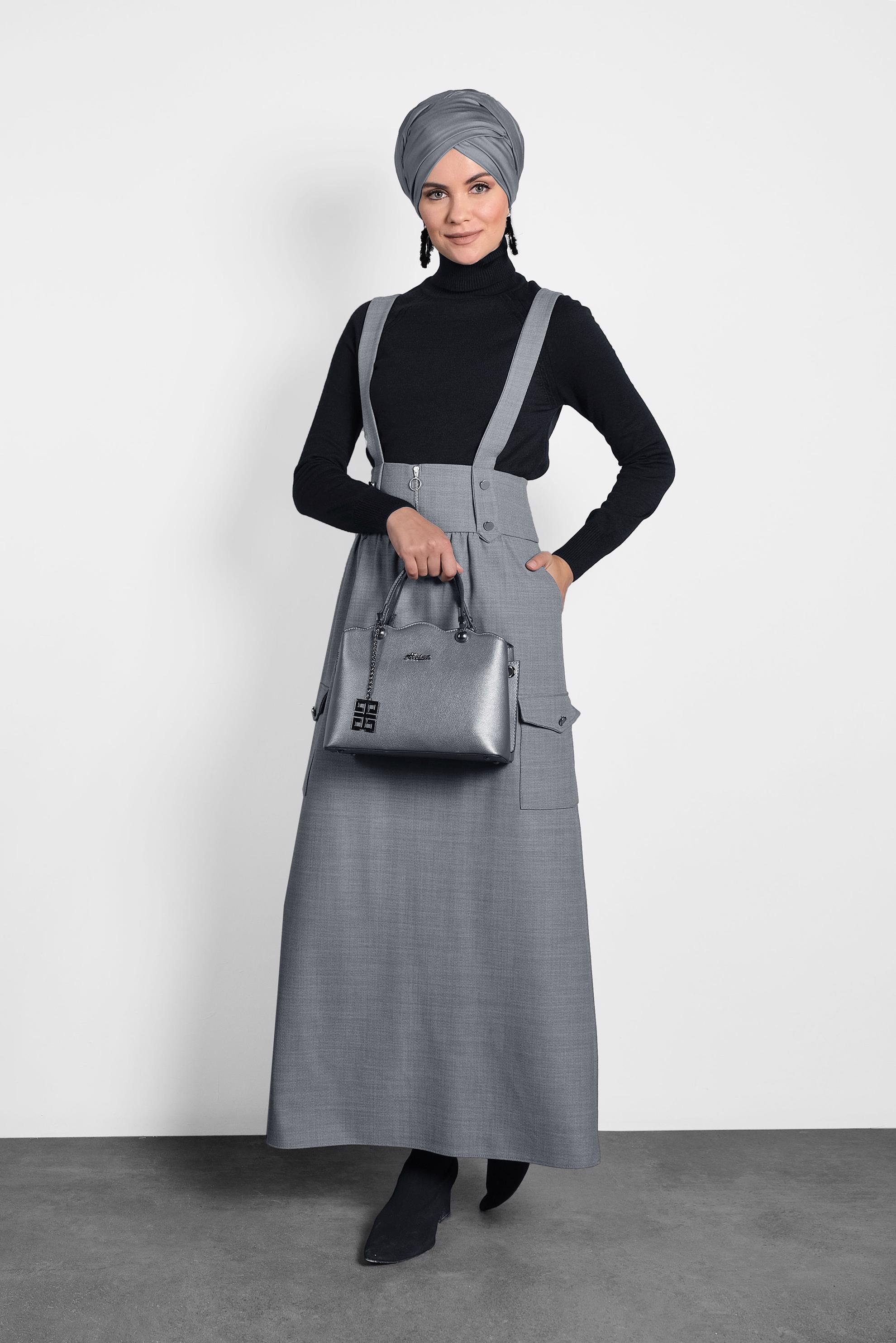 Tesettür giyim GRİ CEPLİ SALOPET 40133 