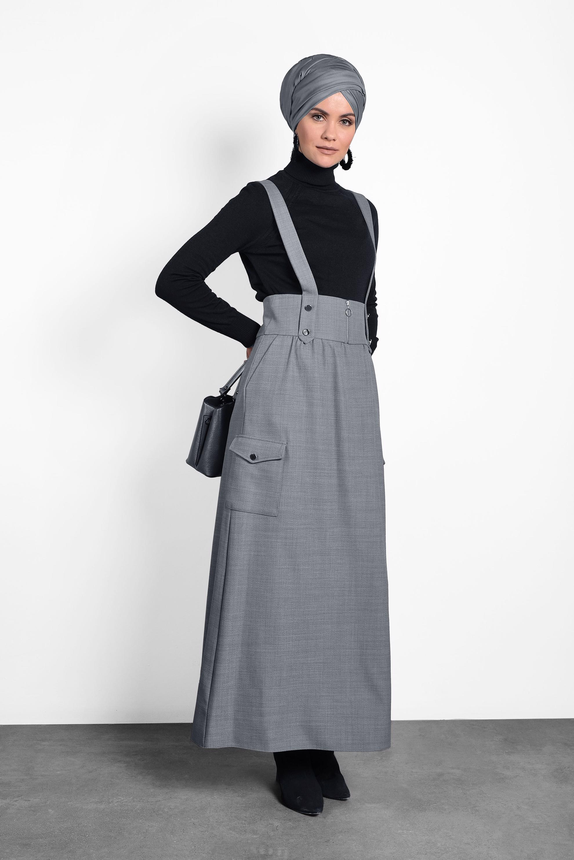 Tesettür giyim GRİ CEPLİ SALOPET 40133 