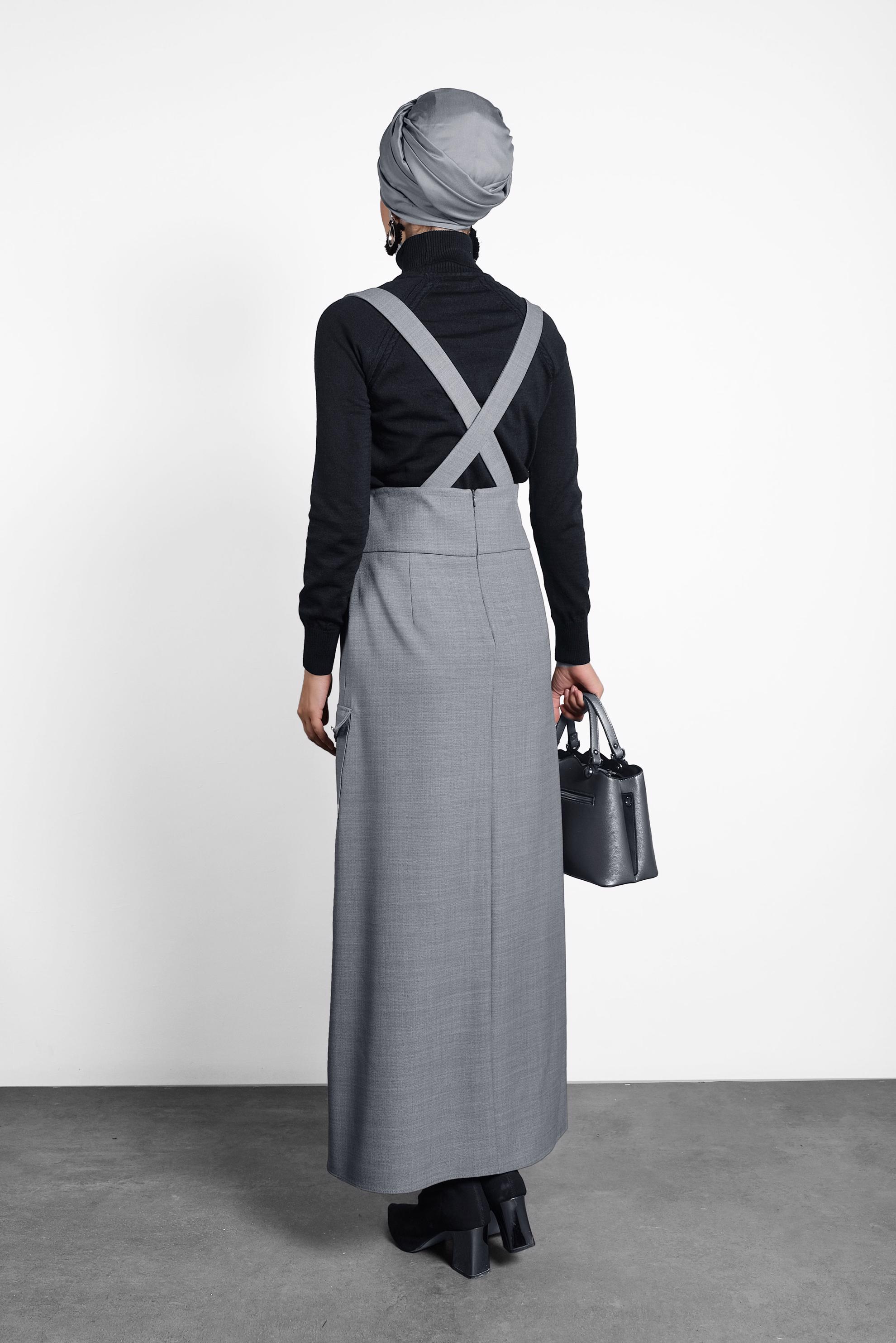 Tesettür giyim GRİ CEPLİ SALOPET 40133 