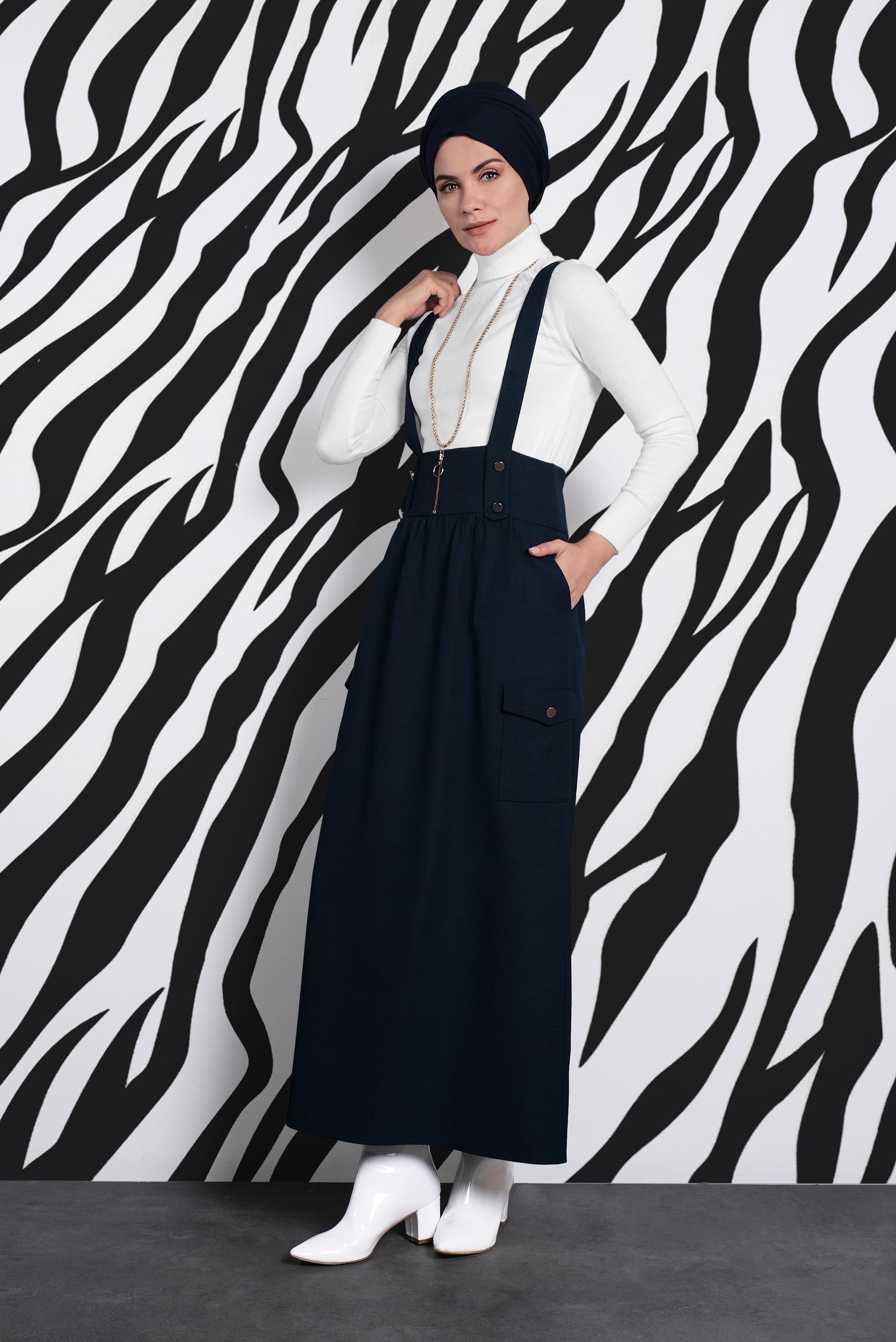 Tesettür giyim LACİVERT CEPLİ SALOPET 40133 