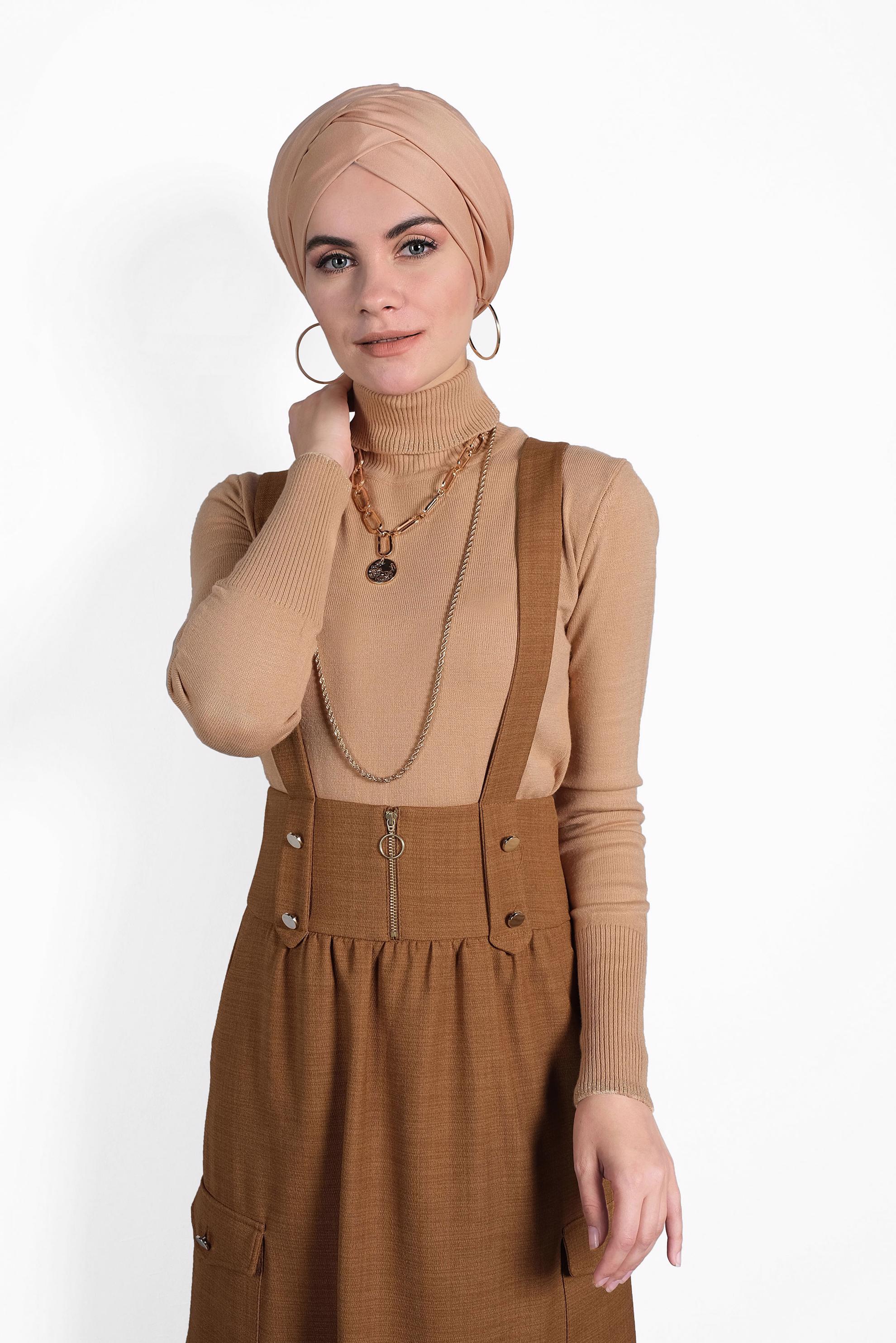Tesettür giyim KAHVE CEPLİ SALOPET 40133 