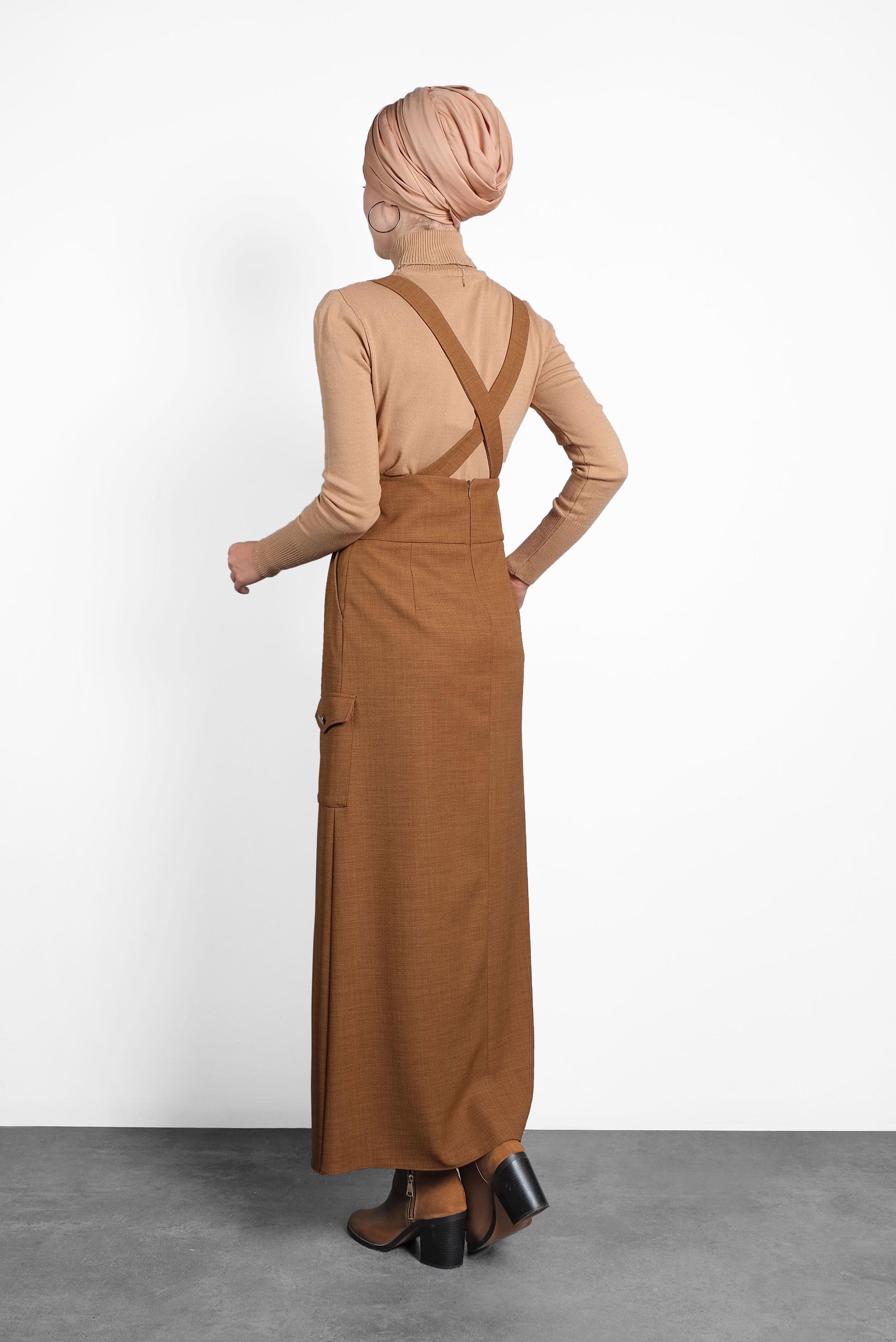 Tesettür giyim KAHVE CEPLİ SALOPET 40133 