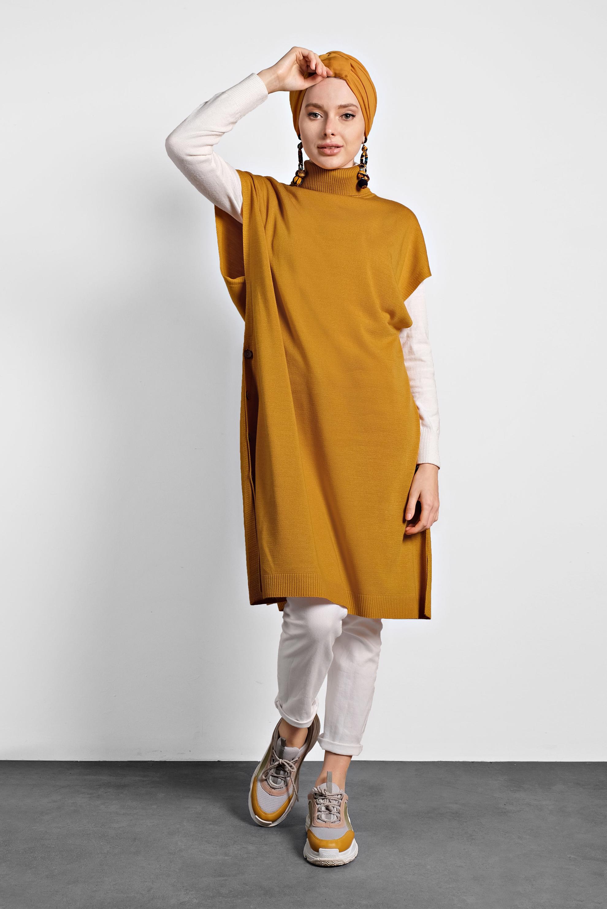 Tesettür giyim SARI TRİKO SÜVETER 40014