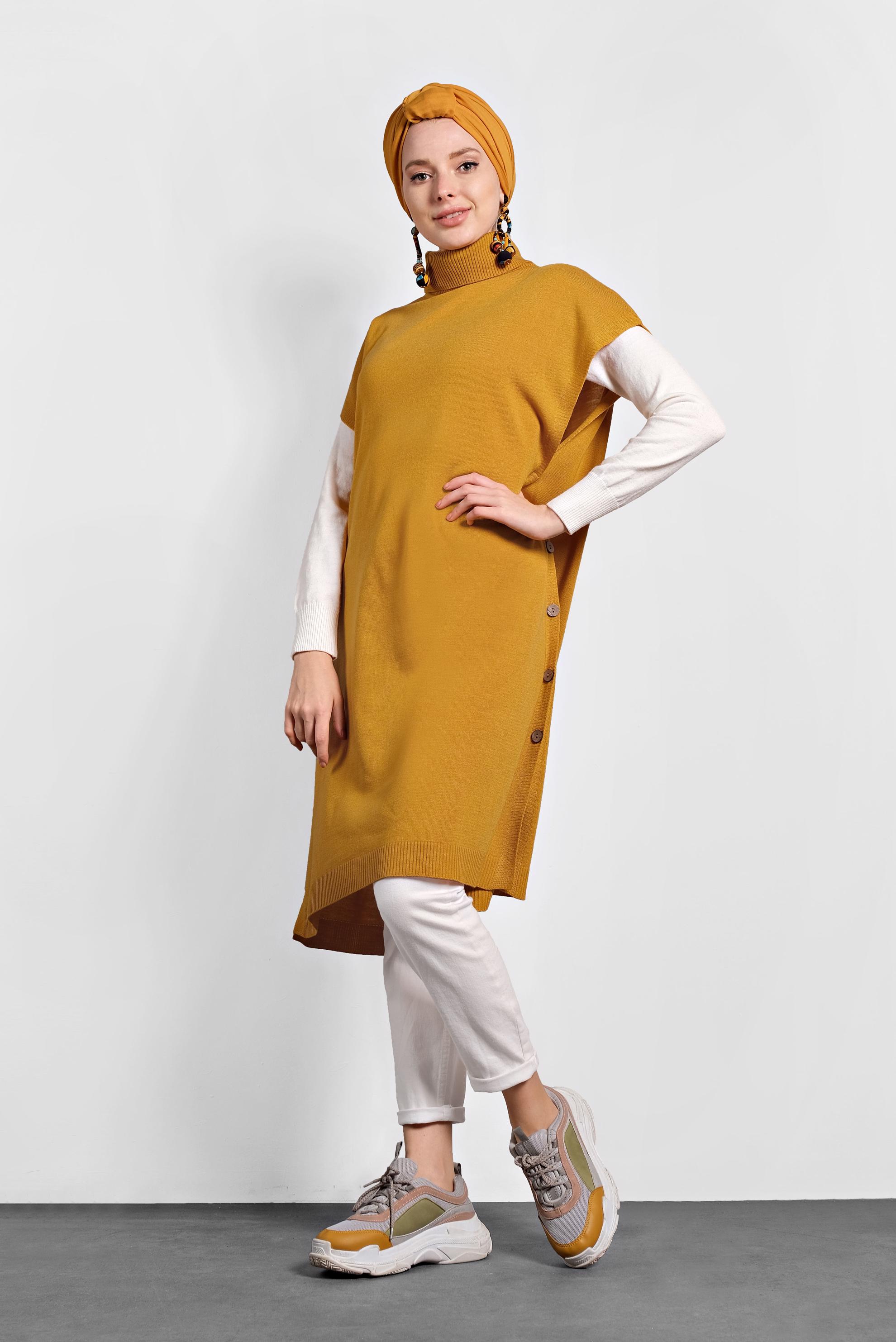 Tesettür giyim SARI TRİKO SÜVETER 40014