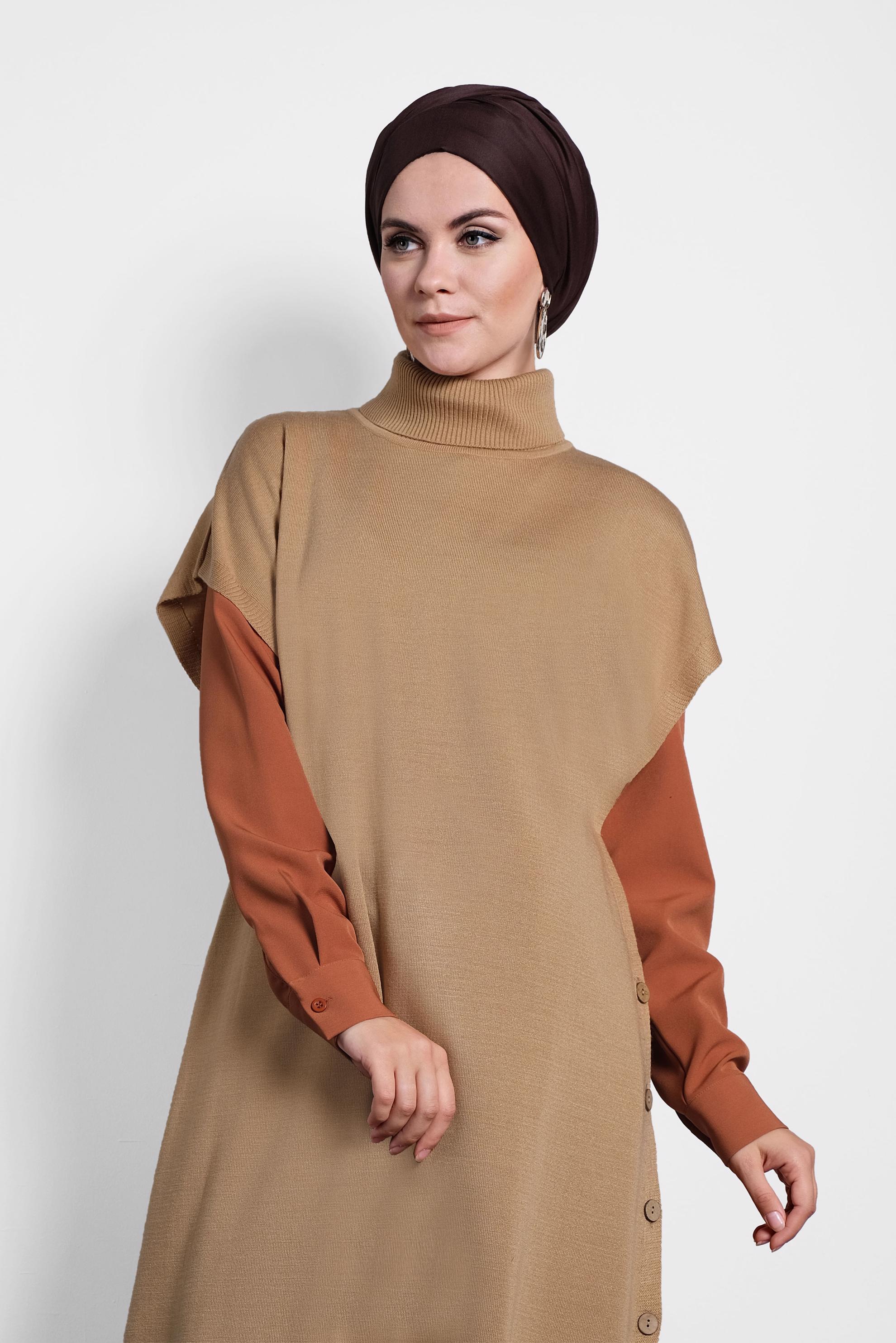 Tesettür giyim KAHVE TRİKO SÜVETER 40014