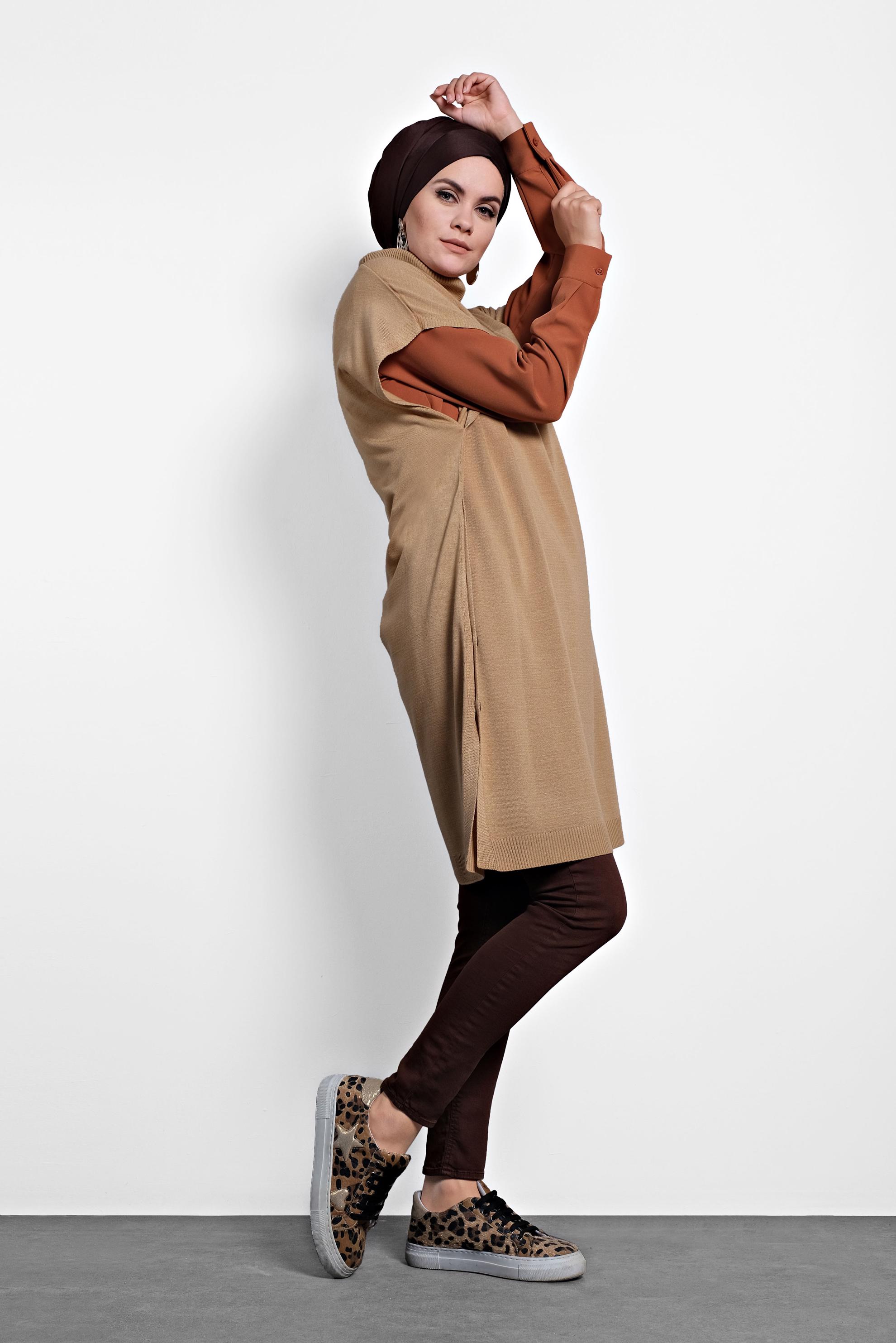 Tesettür giyim KAHVE TRİKO SÜVETER 40014