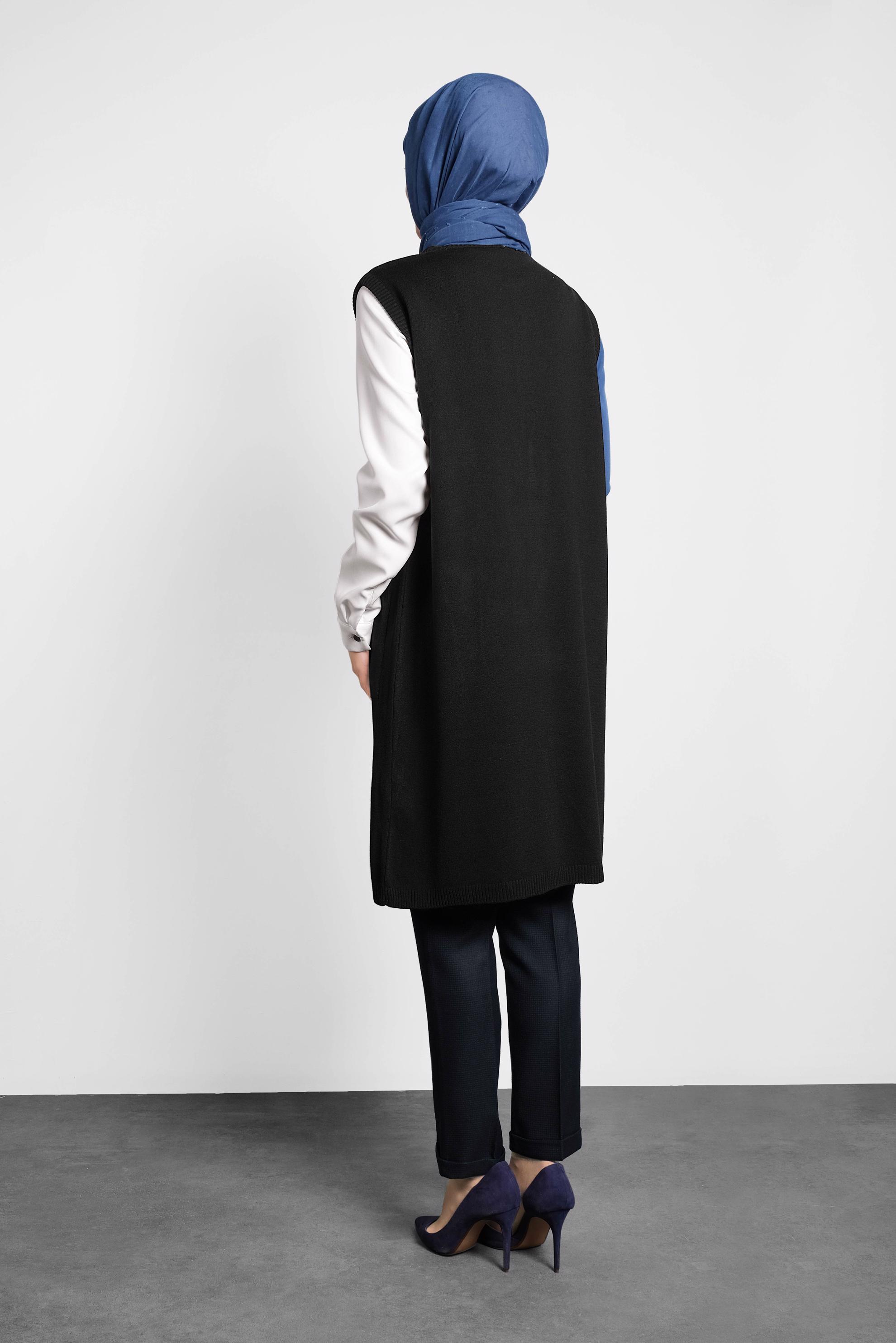 Tesettür giyim SİYAH CEPLİ TRİKO SÜVETER  40048 