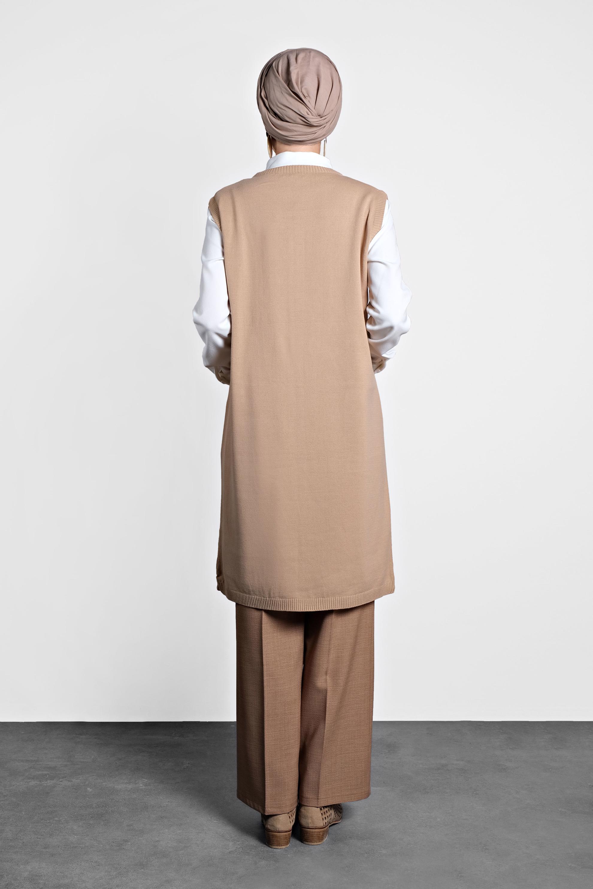 Tesettür giyim KAHVE CEPLİ TRİKO SÜVETER  40048 