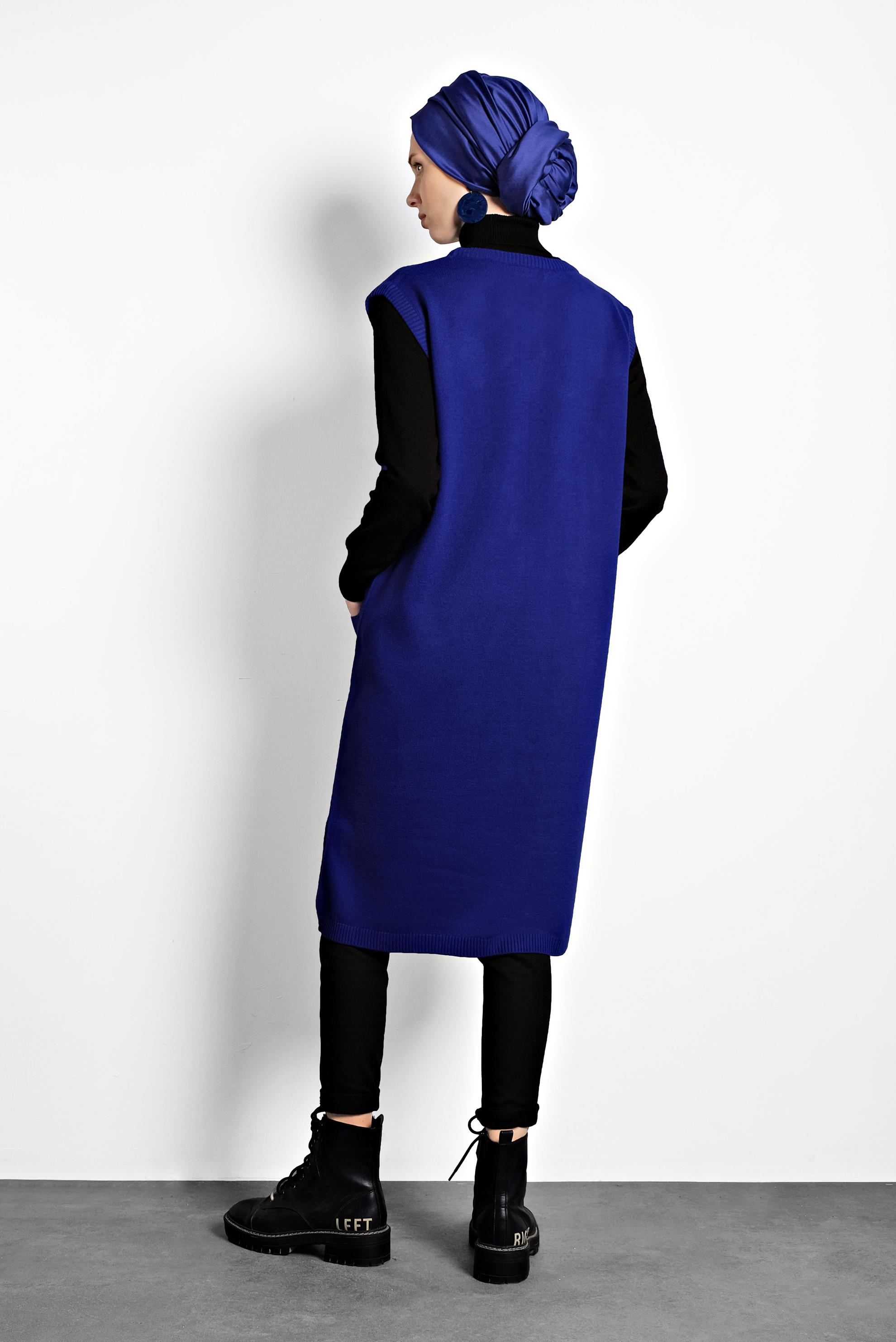 Tesettür giyim LACİVERT CEPLİ TRİKO SÜVETER  40048 