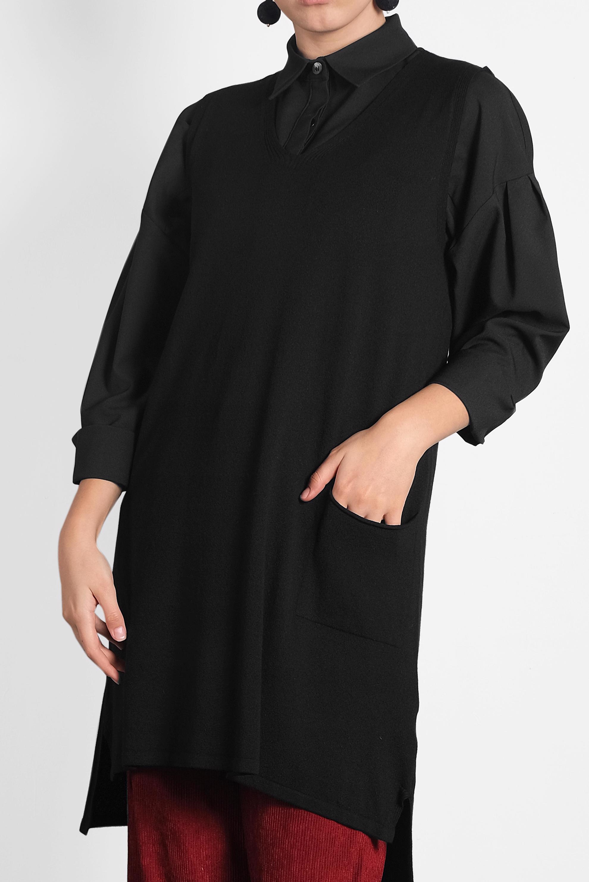 Tesettür giyim SİYAH V YAKA  TRİKO SÜVETER 40071 