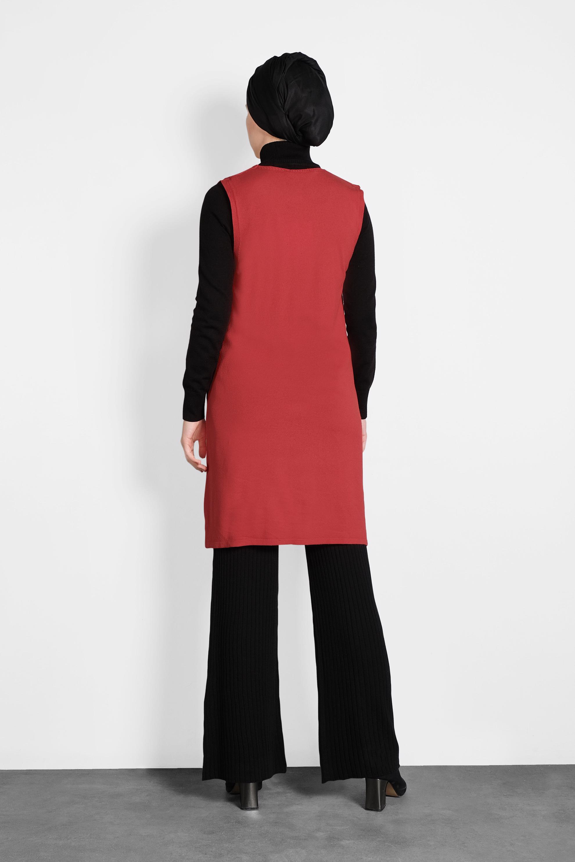 Tesettür giyim KIRMIZI V YAKA  TRİKO SÜVETER 40071 