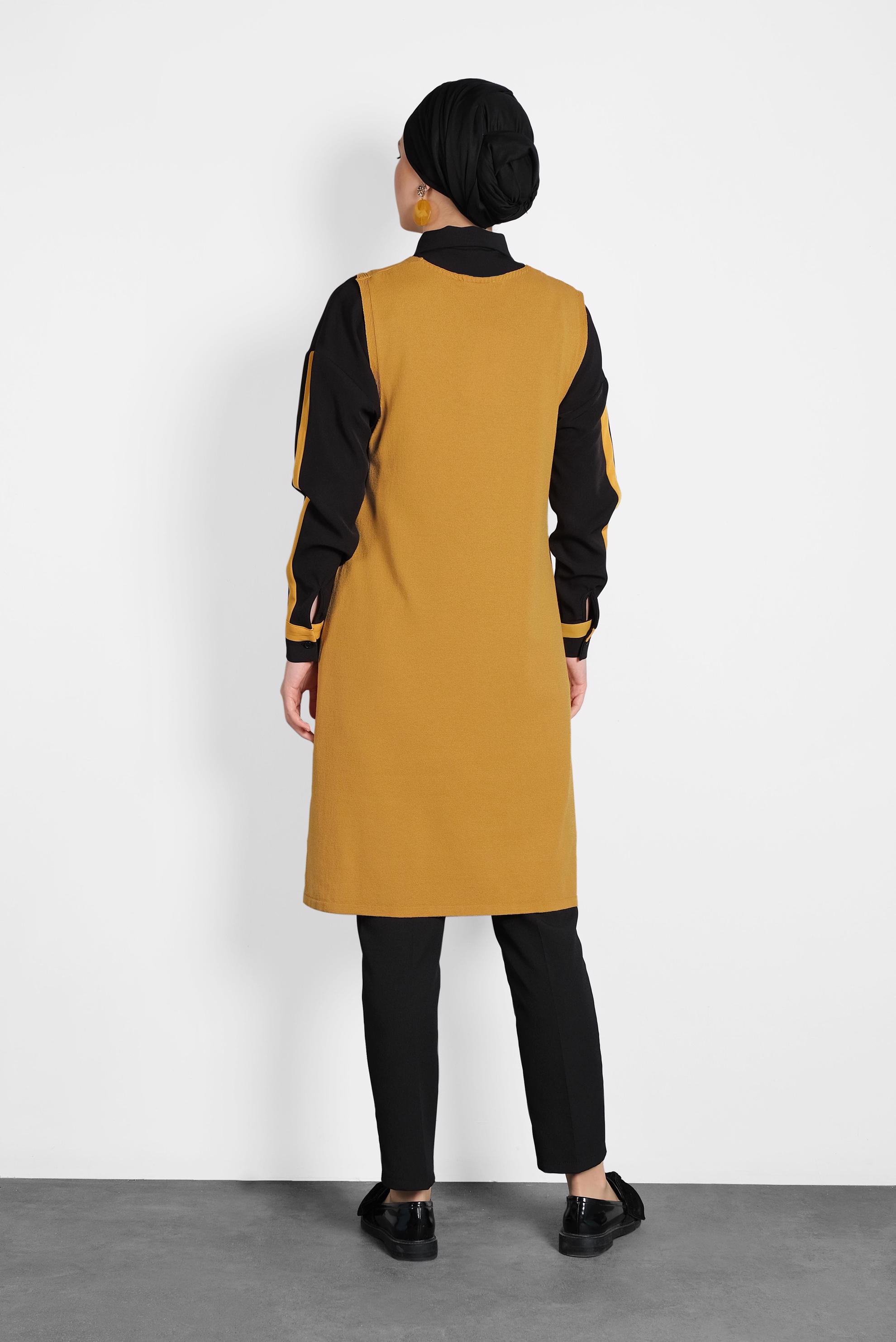 Tesettür giyim SARI V YAKA  TRİKO SÜVETER 40071 