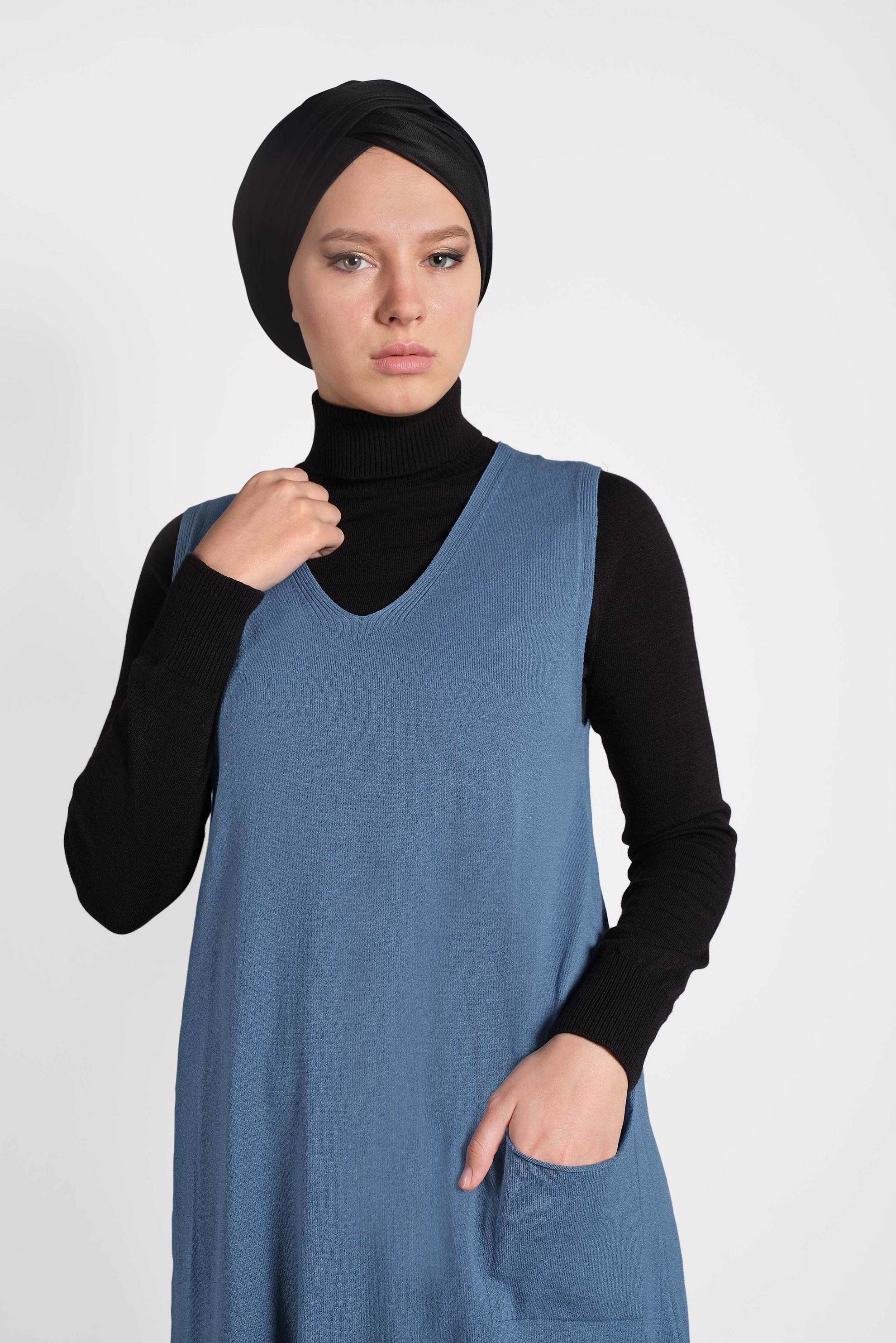Tesettür giyim MAVİ V YAKA  TRİKO SÜVETER 40071 