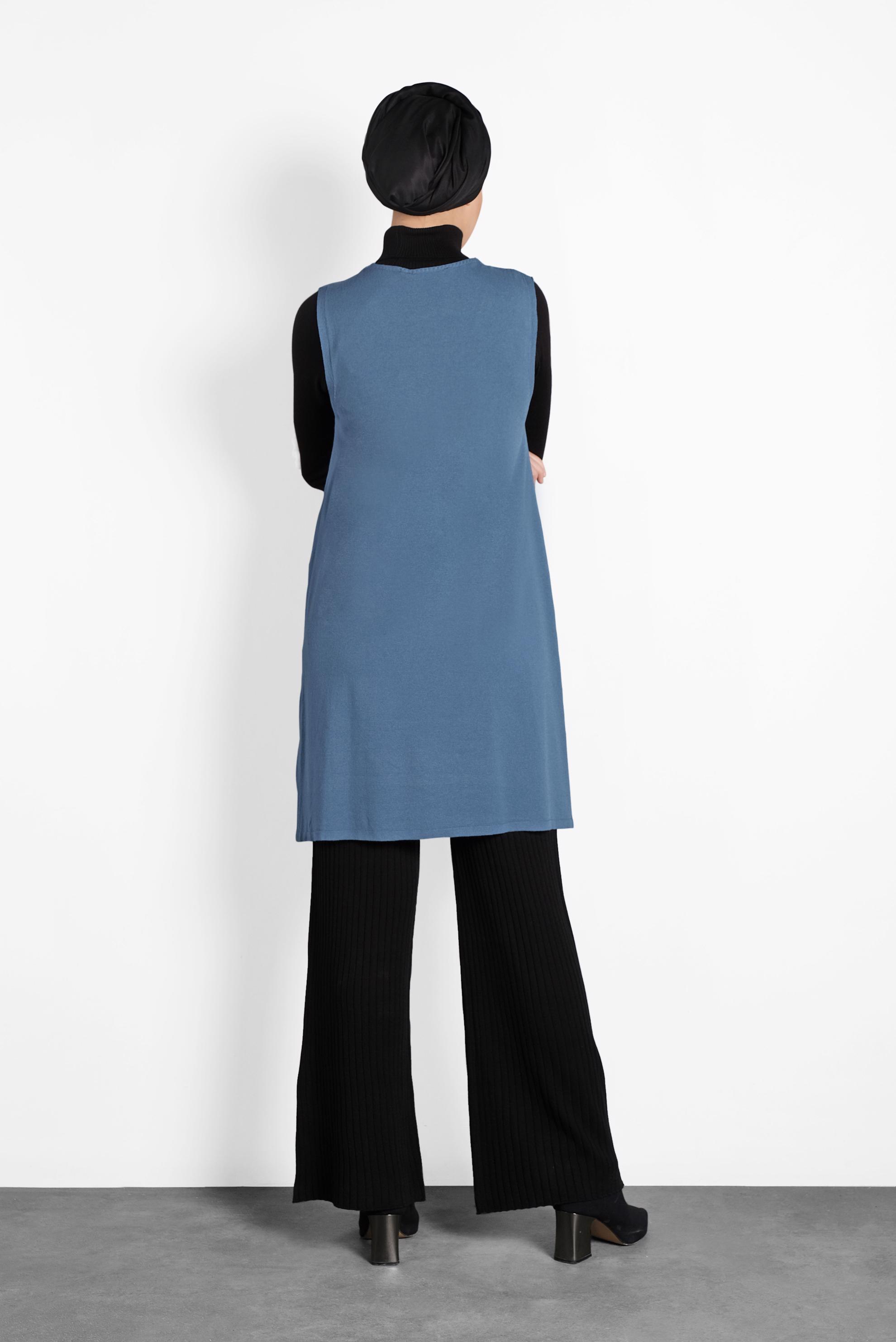 Tesettür giyim MAVİ V YAKA  TRİKO SÜVETER 40071 