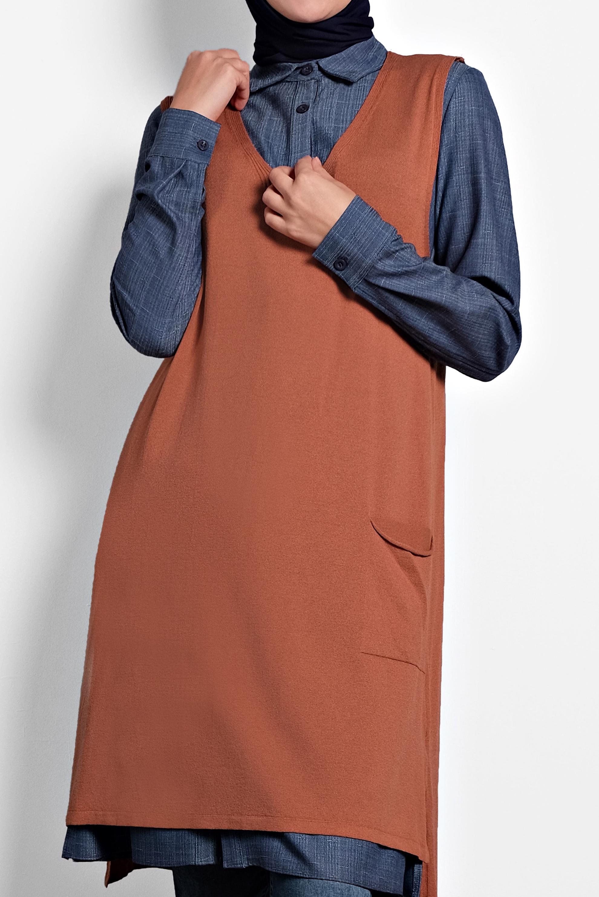 Tesettür giyim KAHVE V YAKA  TRİKO SÜVETER 40071 