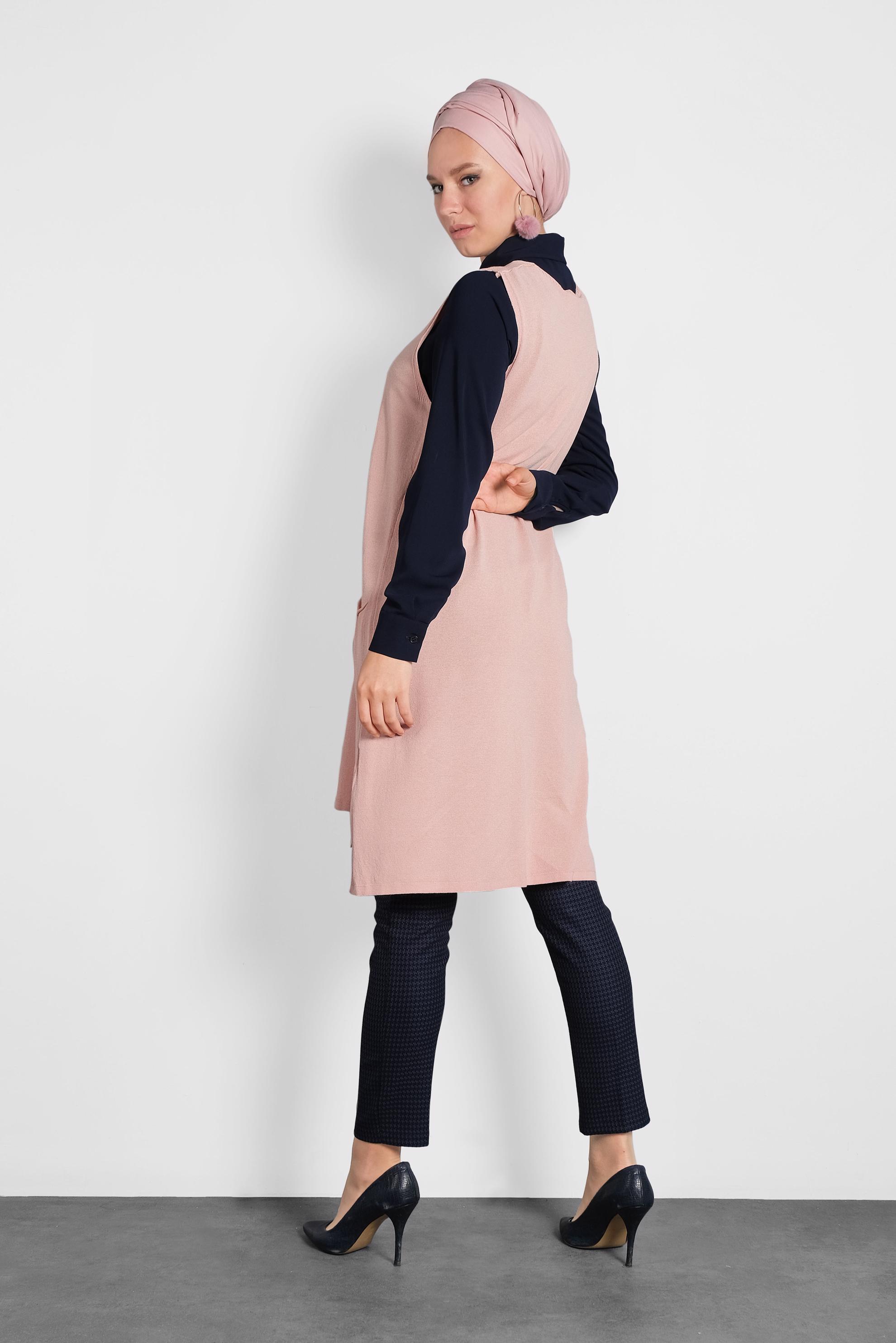 Tesettür giyim PEMBE V YAKA  TRİKO SÜVETER 40071 