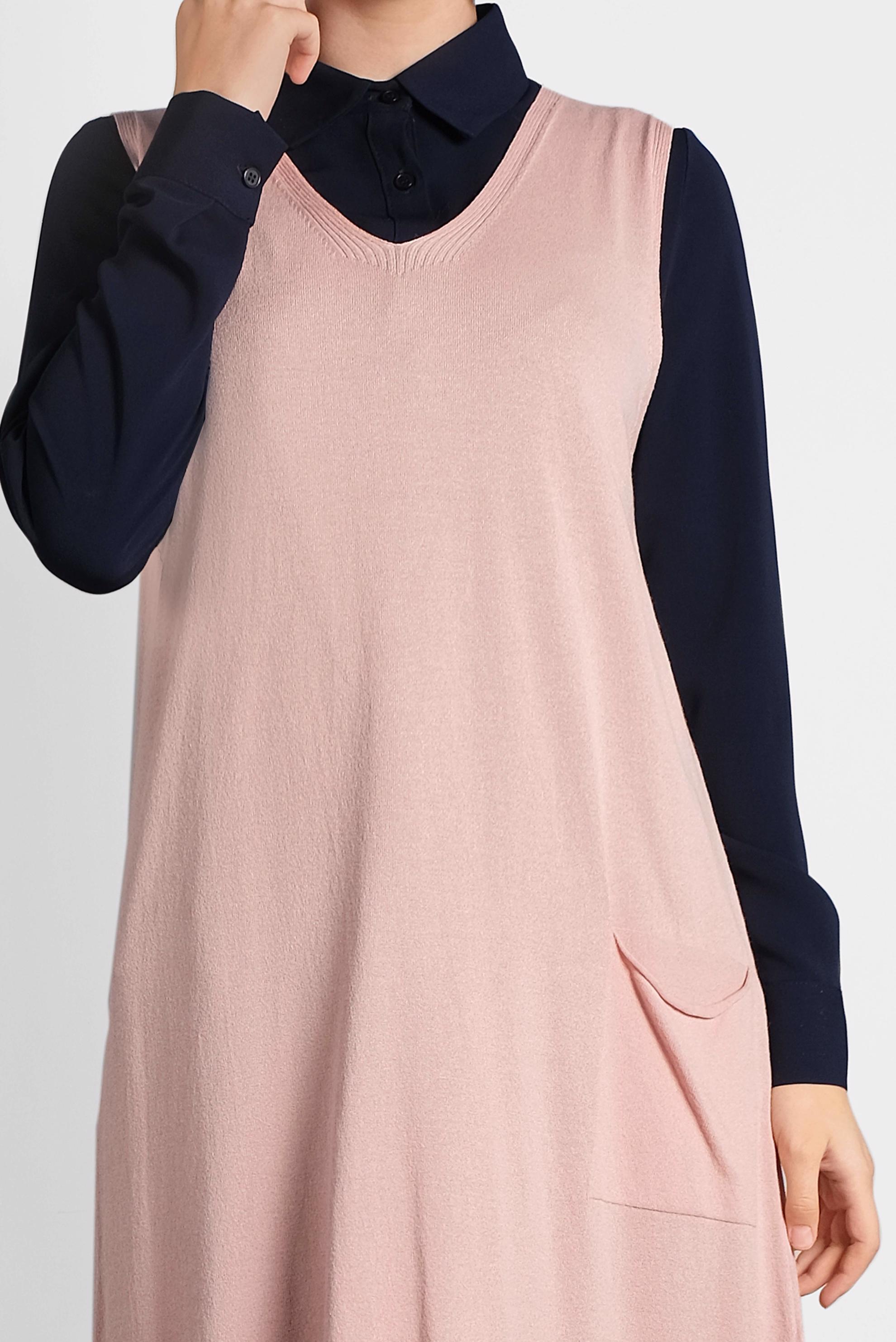 Tesettür giyim PEMBE V YAKA  TRİKO SÜVETER 40071 