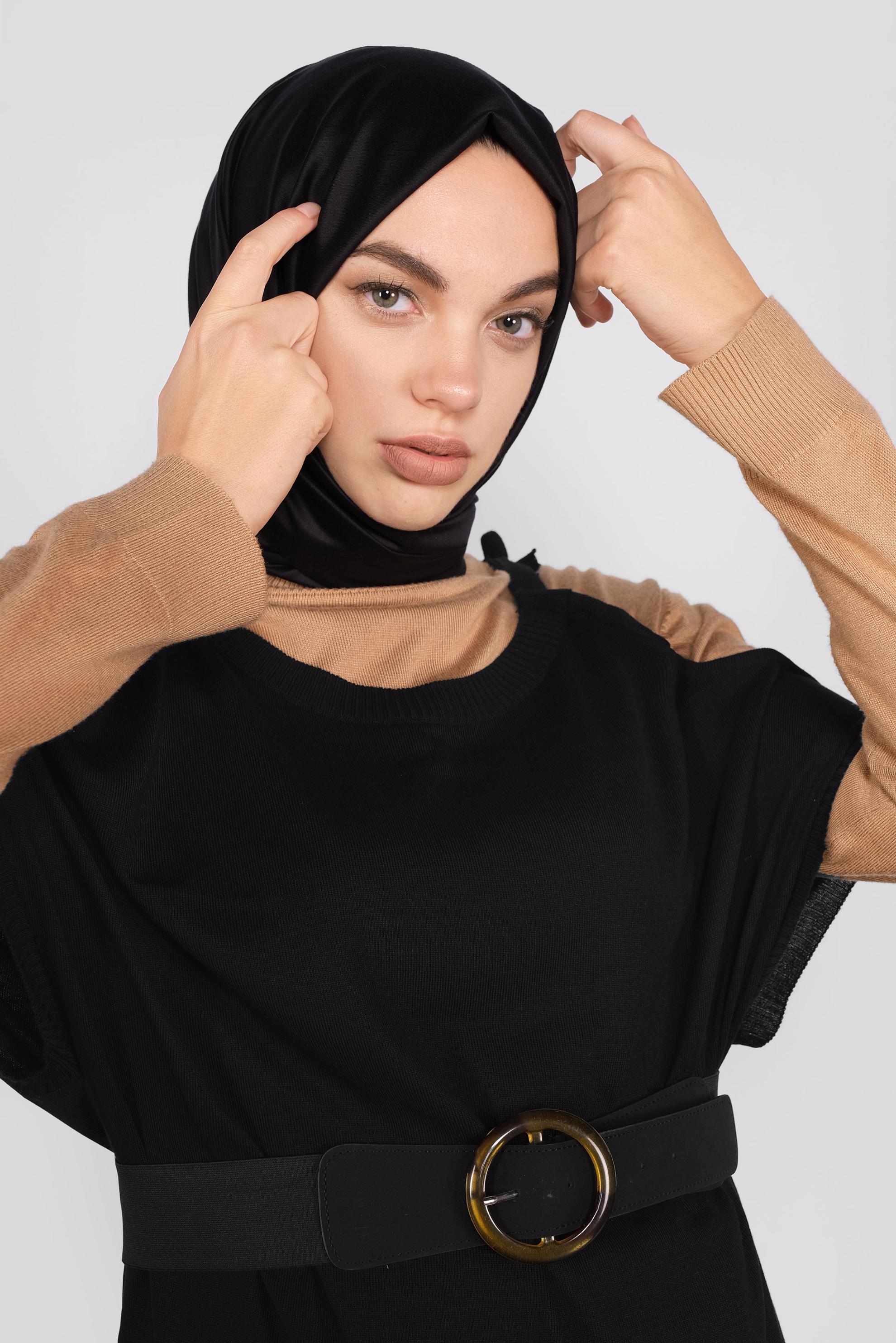 Tesettür giyim SİYAH BAĞCIKLI TRİKO SÜVETER 41038