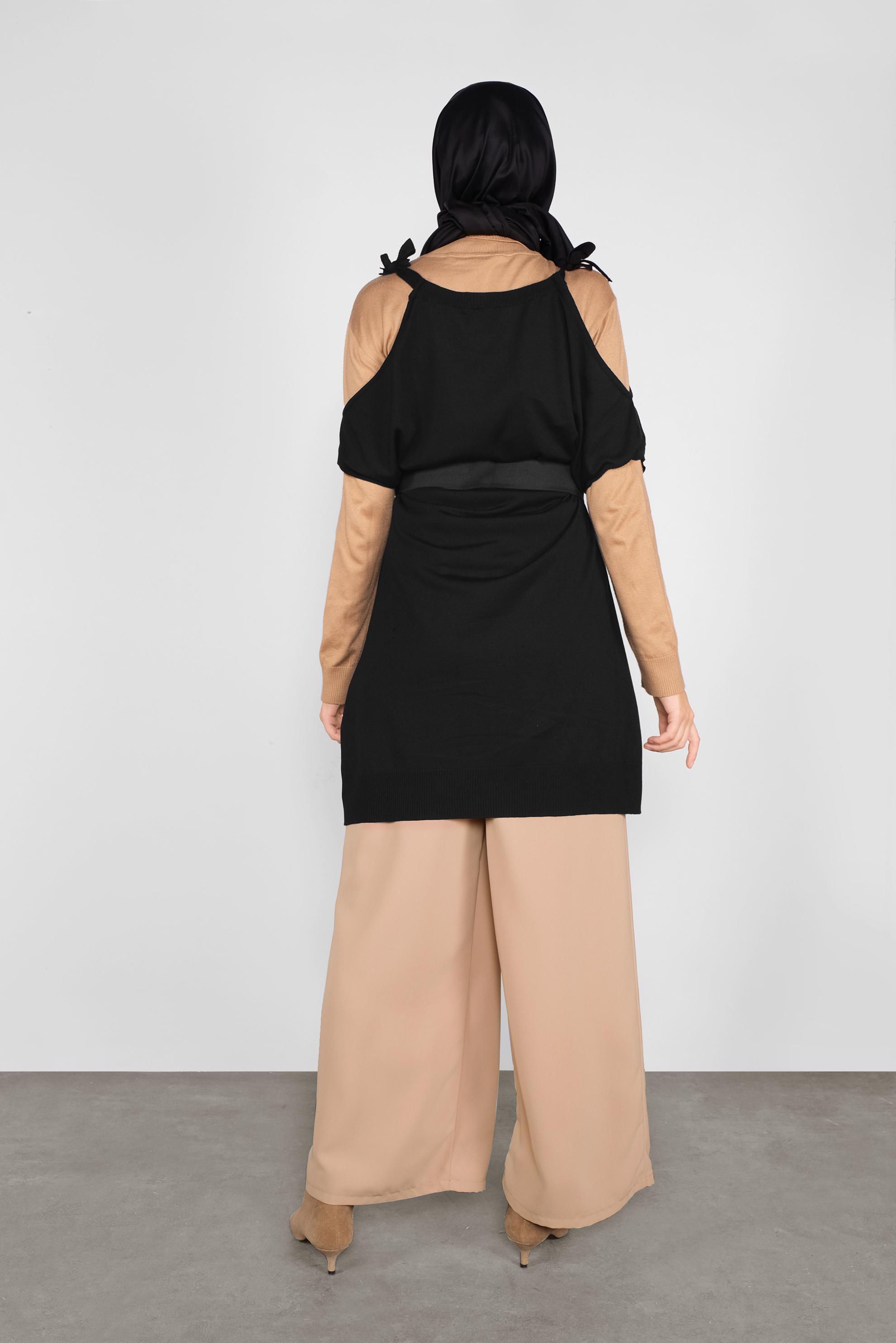 Tesettür giyim SİYAH BAĞCIKLI TRİKO SÜVETER 41038