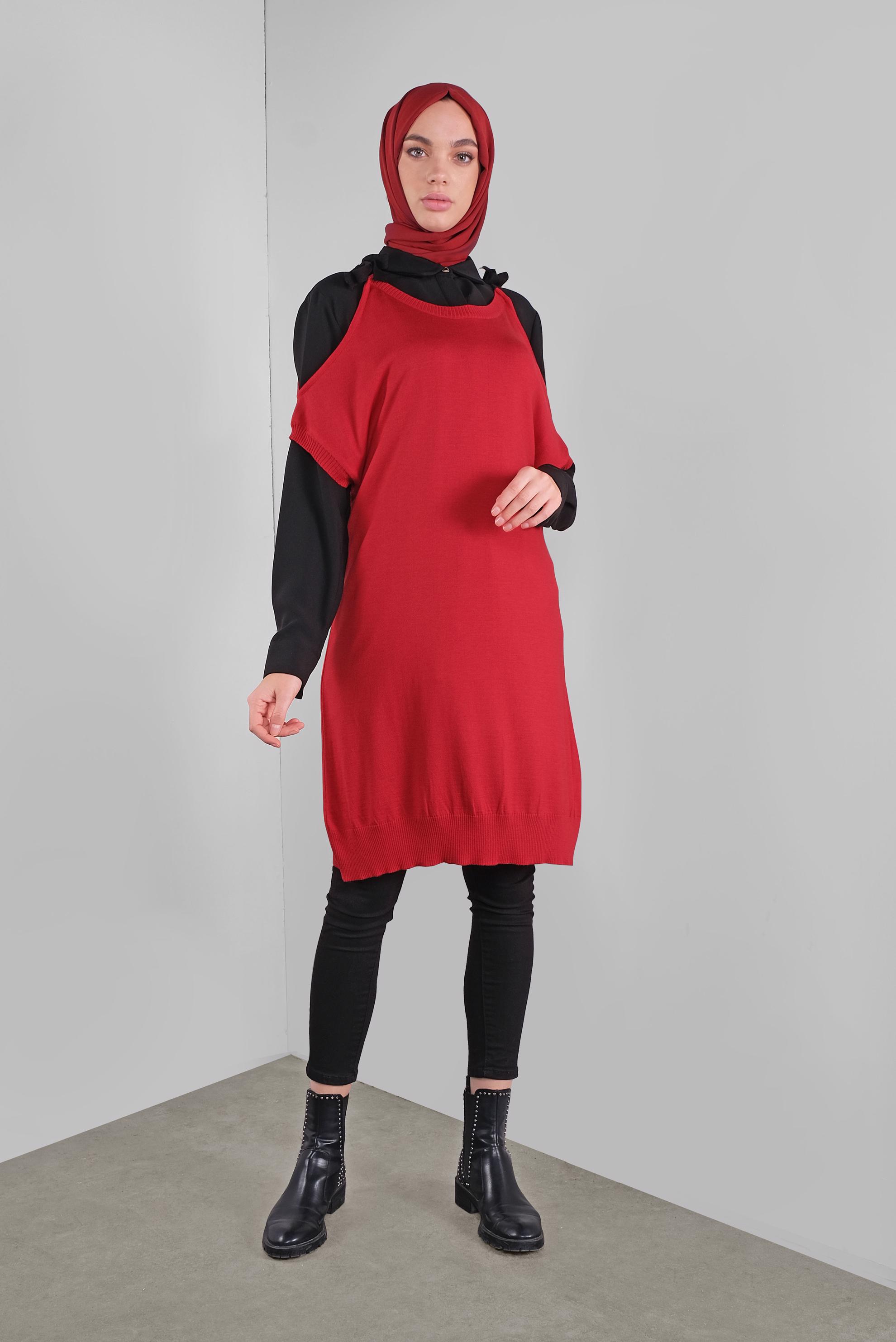 Hijab clothing RED TIE-SHOULDER KNIT VEST 41038