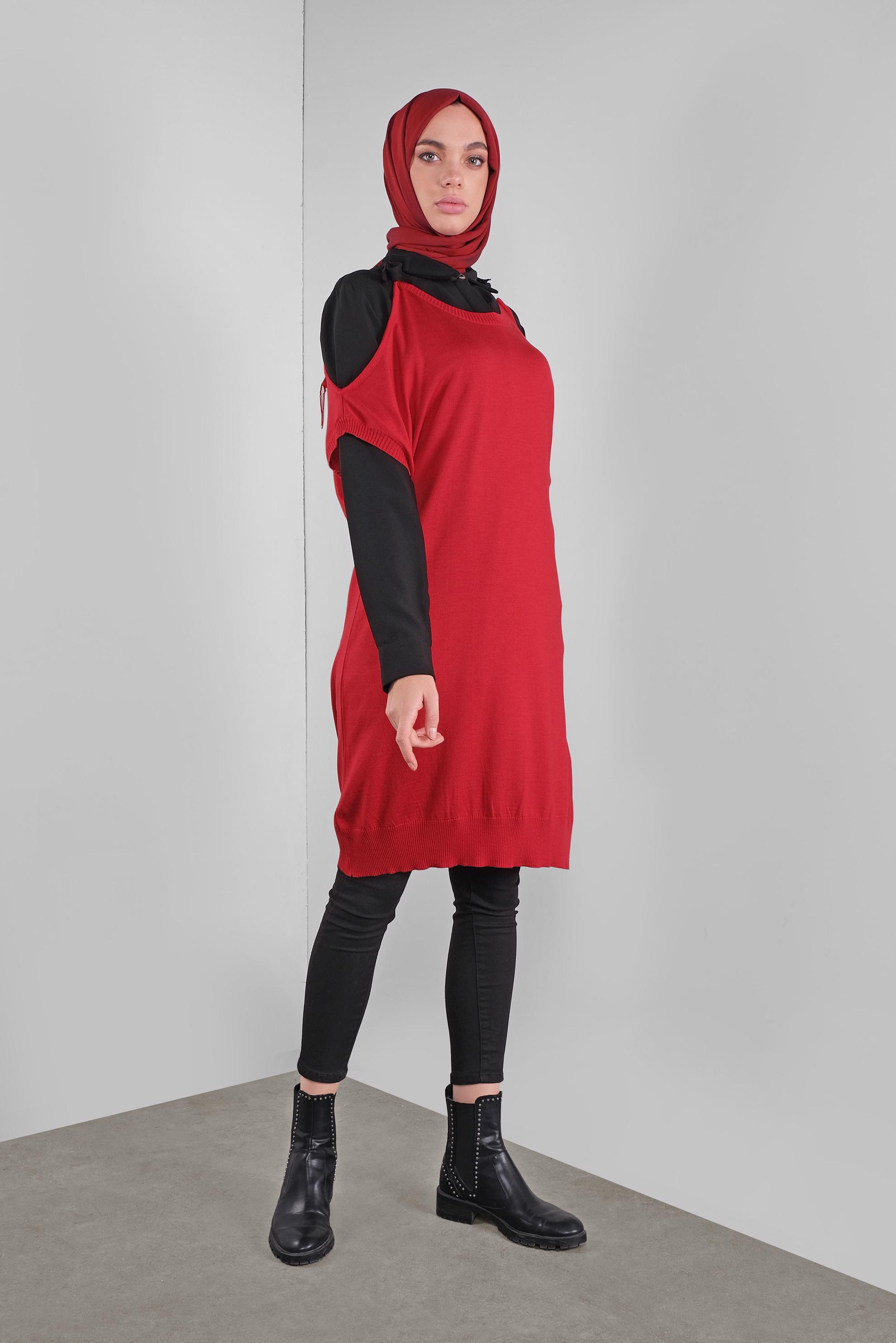 Hijab clothing RED TIE-SHOULDER KNIT VEST 41038