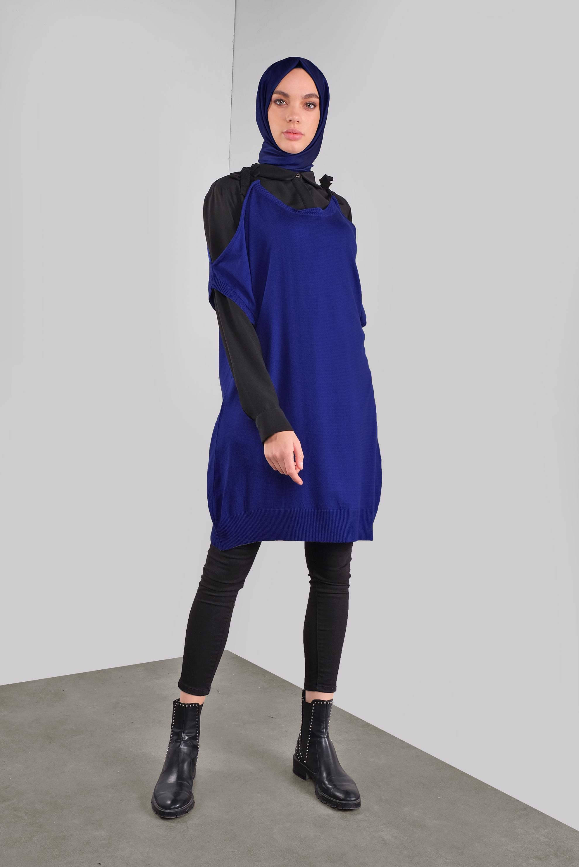 Tesettür giyim LACİVERT BAĞCIKLI TRİKO SÜVETER 41038