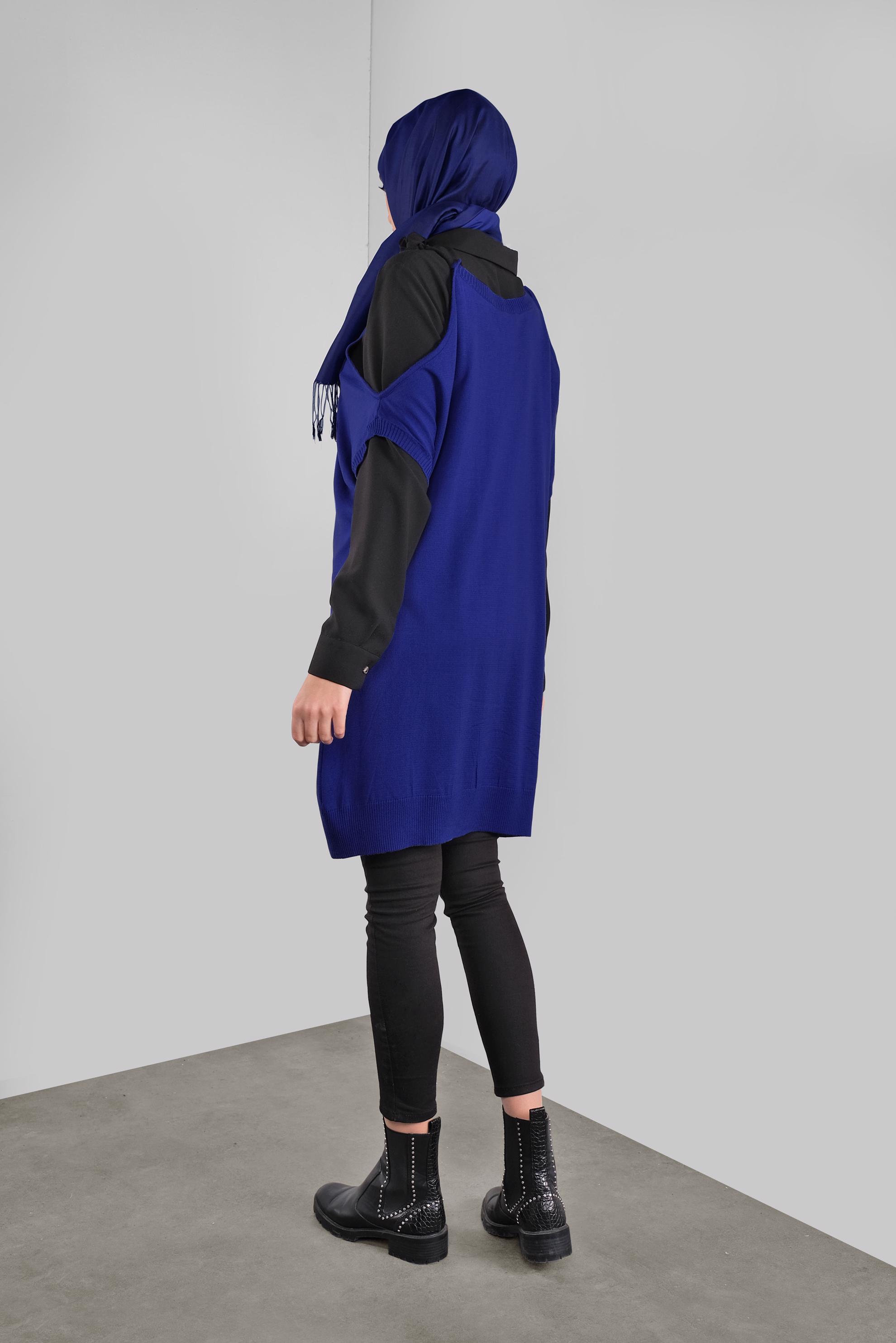 Tesettür giyim LACİVERT BAĞCIKLI TRİKO SÜVETER 41038