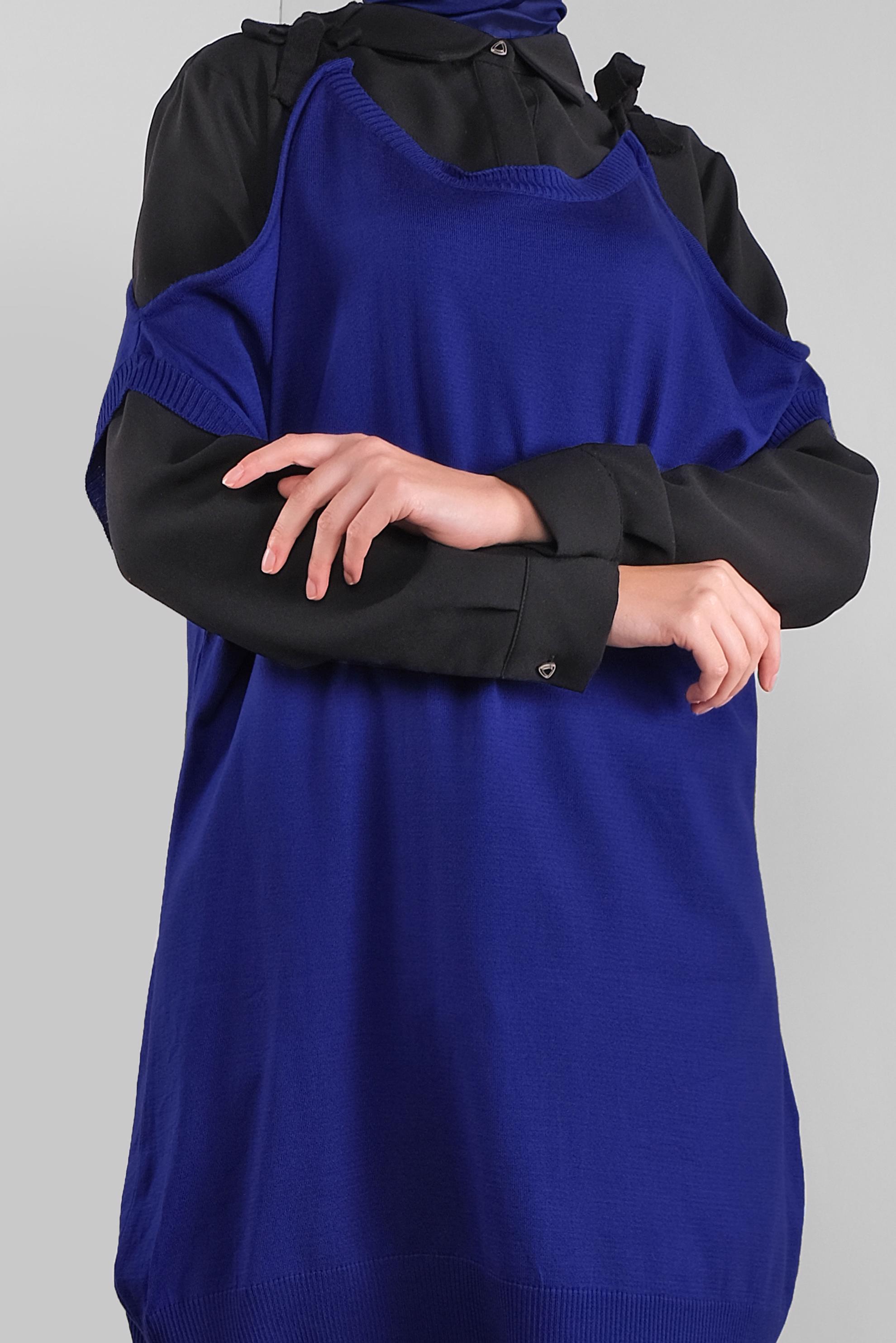 Tesettür giyim LACİVERT BAĞCIKLI TRİKO SÜVETER 41038