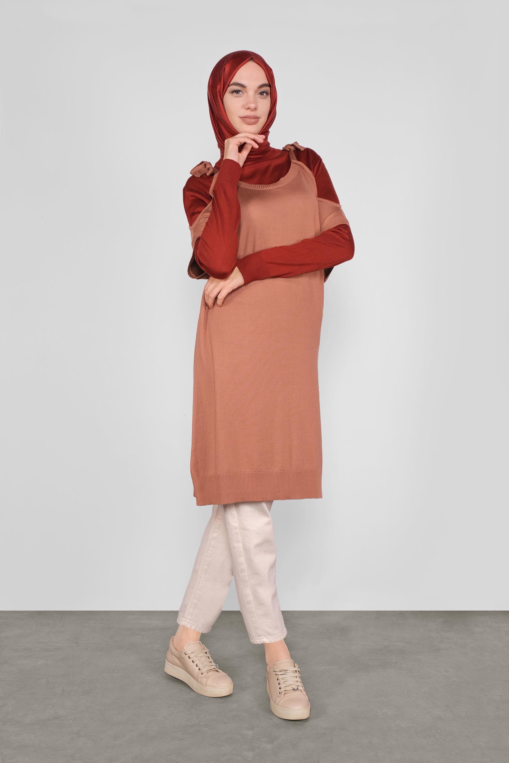 Hijab clothing ORANGE TIE-SHOULDER KNIT VEST 41038