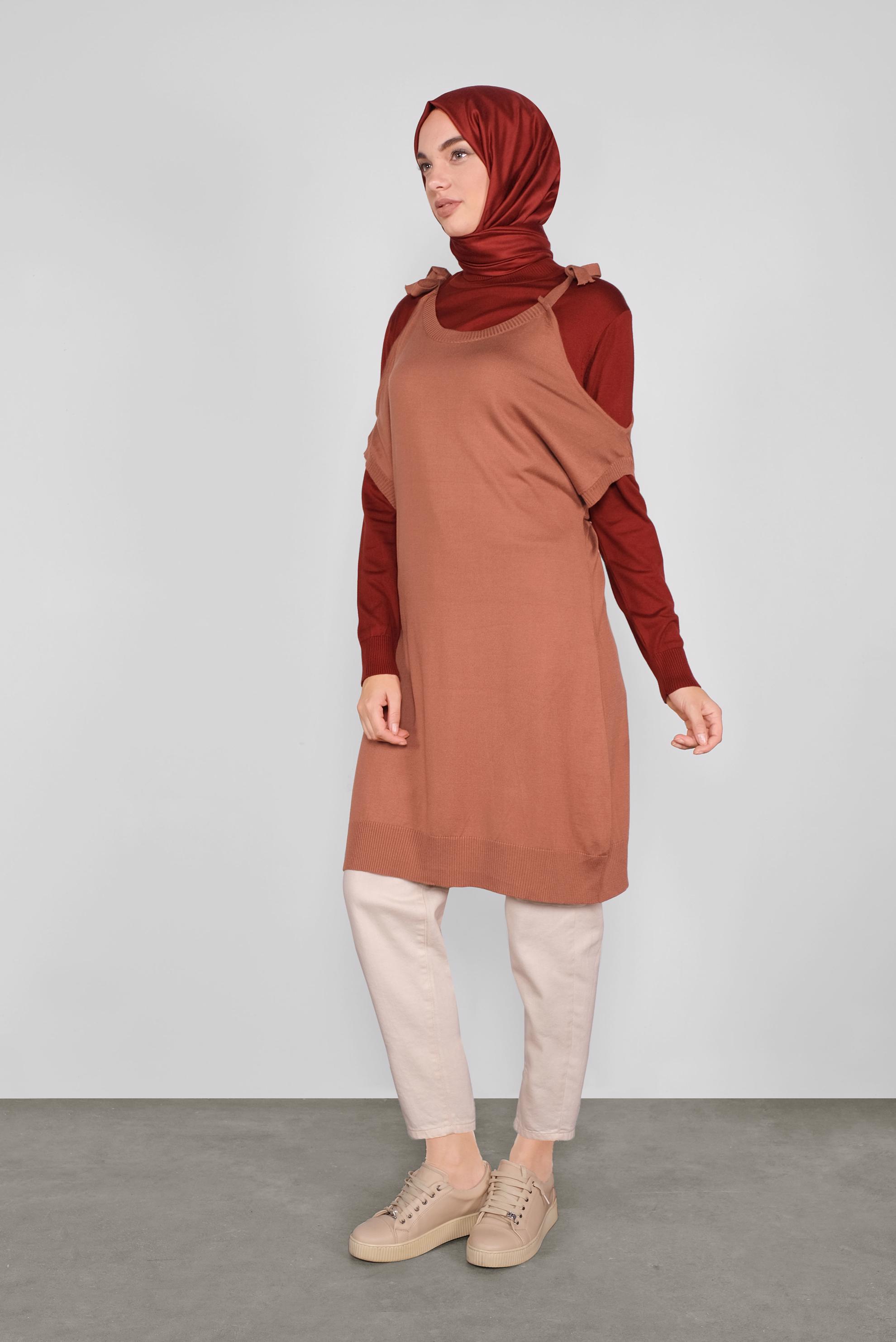 Hijab clothing ORANGE TIE-SHOULDER KNIT VEST 41038