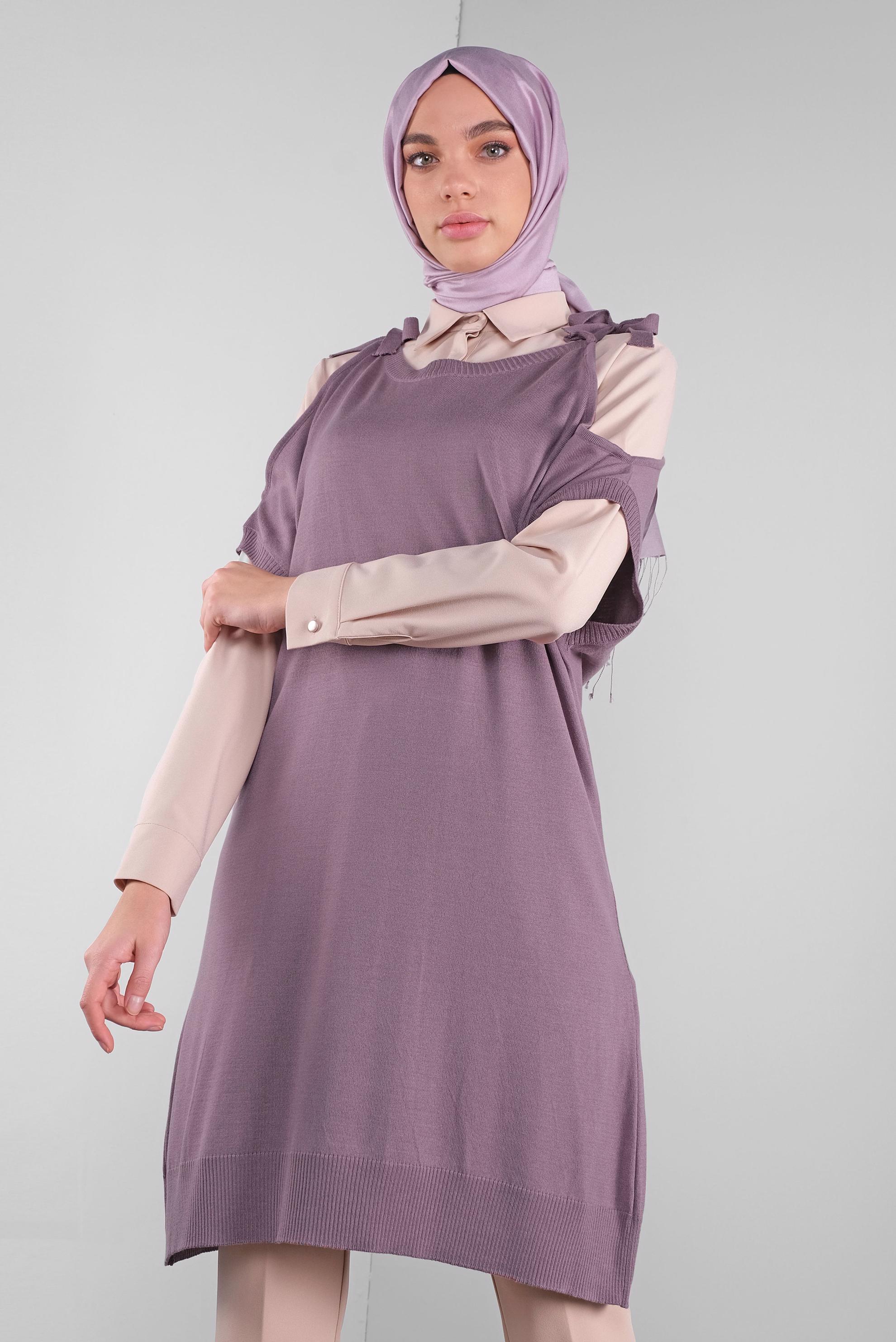 Tesettür giyim MOR BAĞCIKLI TRİKO SÜVETER 41038