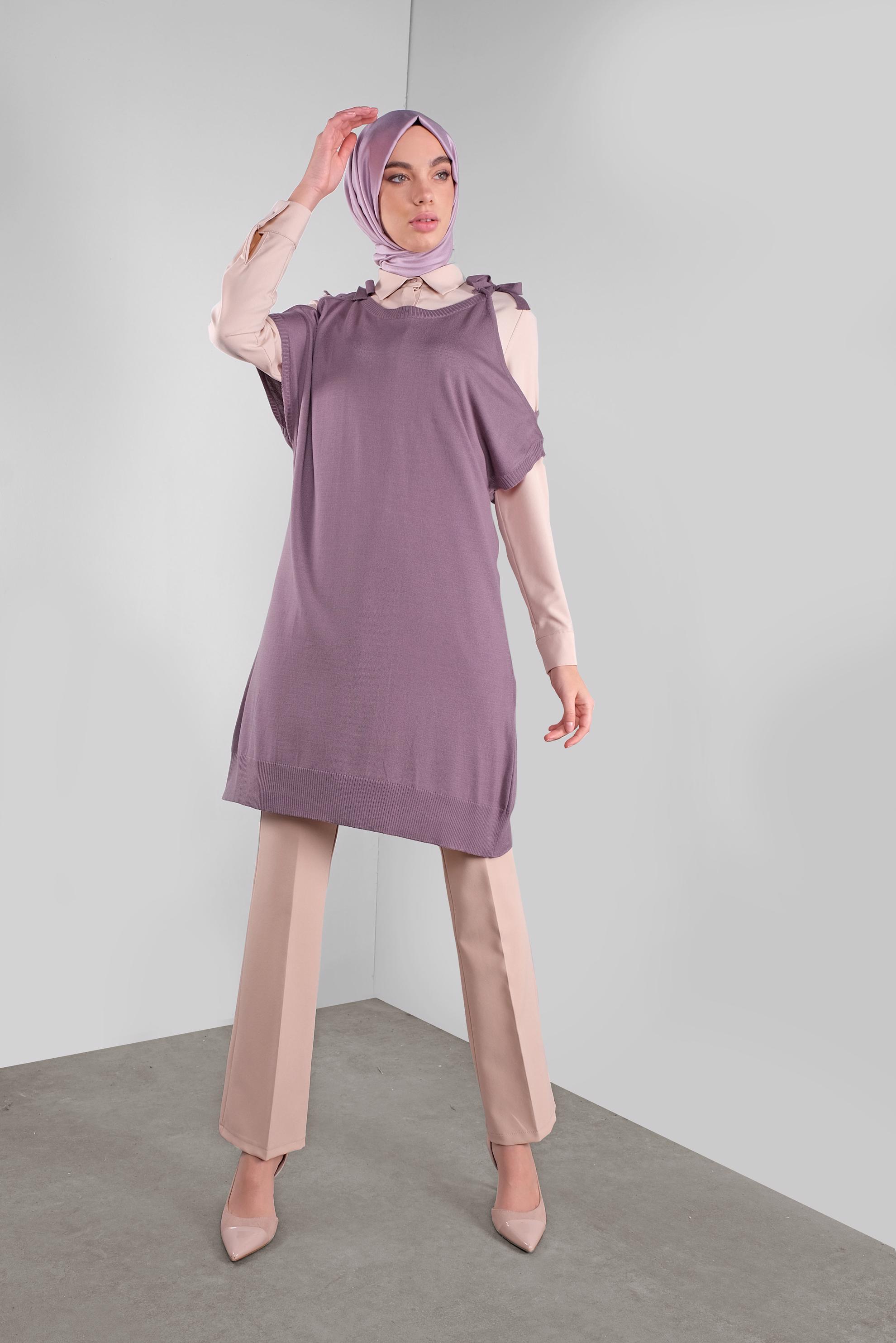 Tesettür giyim MOR BAĞCIKLI TRİKO SÜVETER 41038