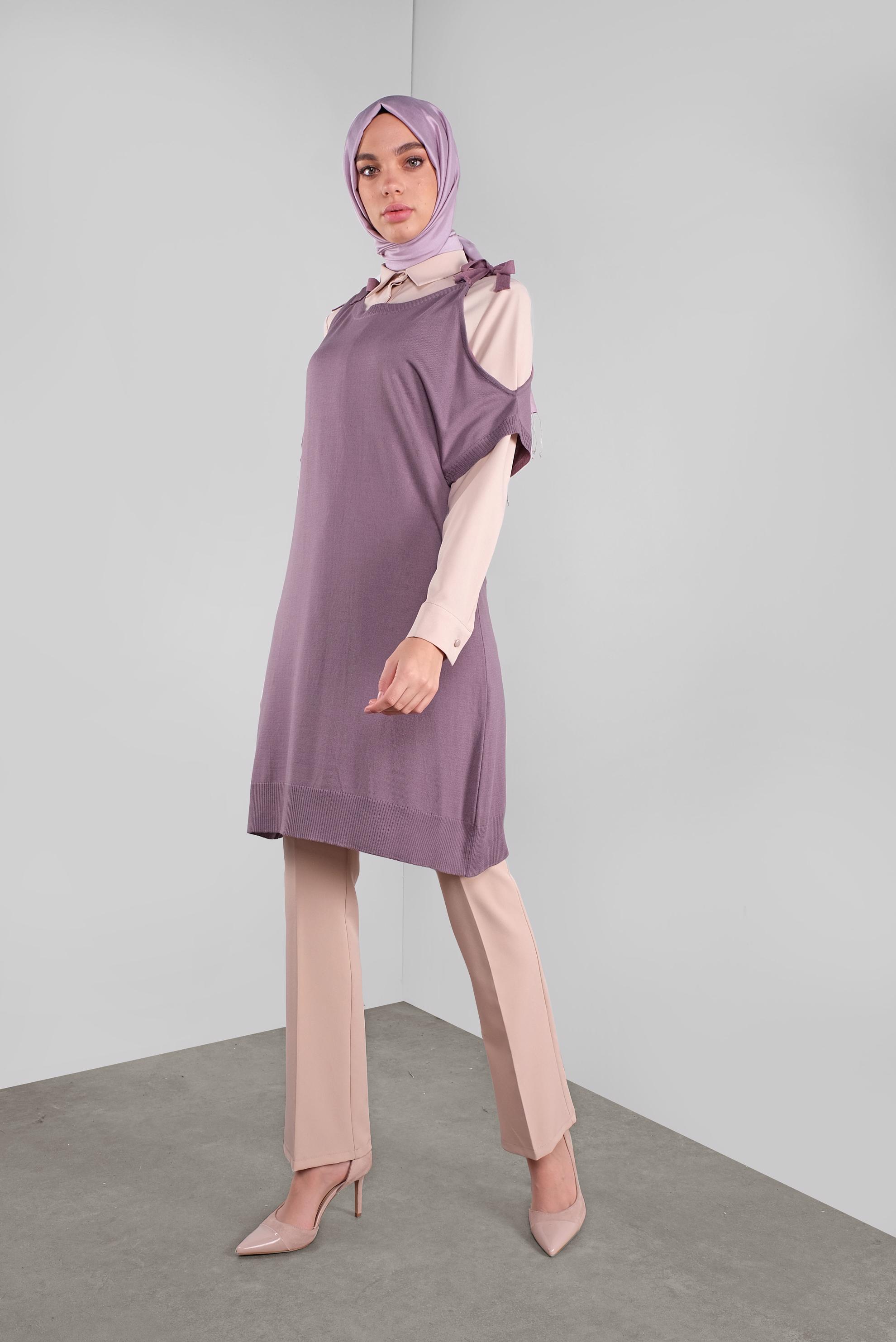 Tesettür giyim MOR BAĞCIKLI TRİKO SÜVETER 41038