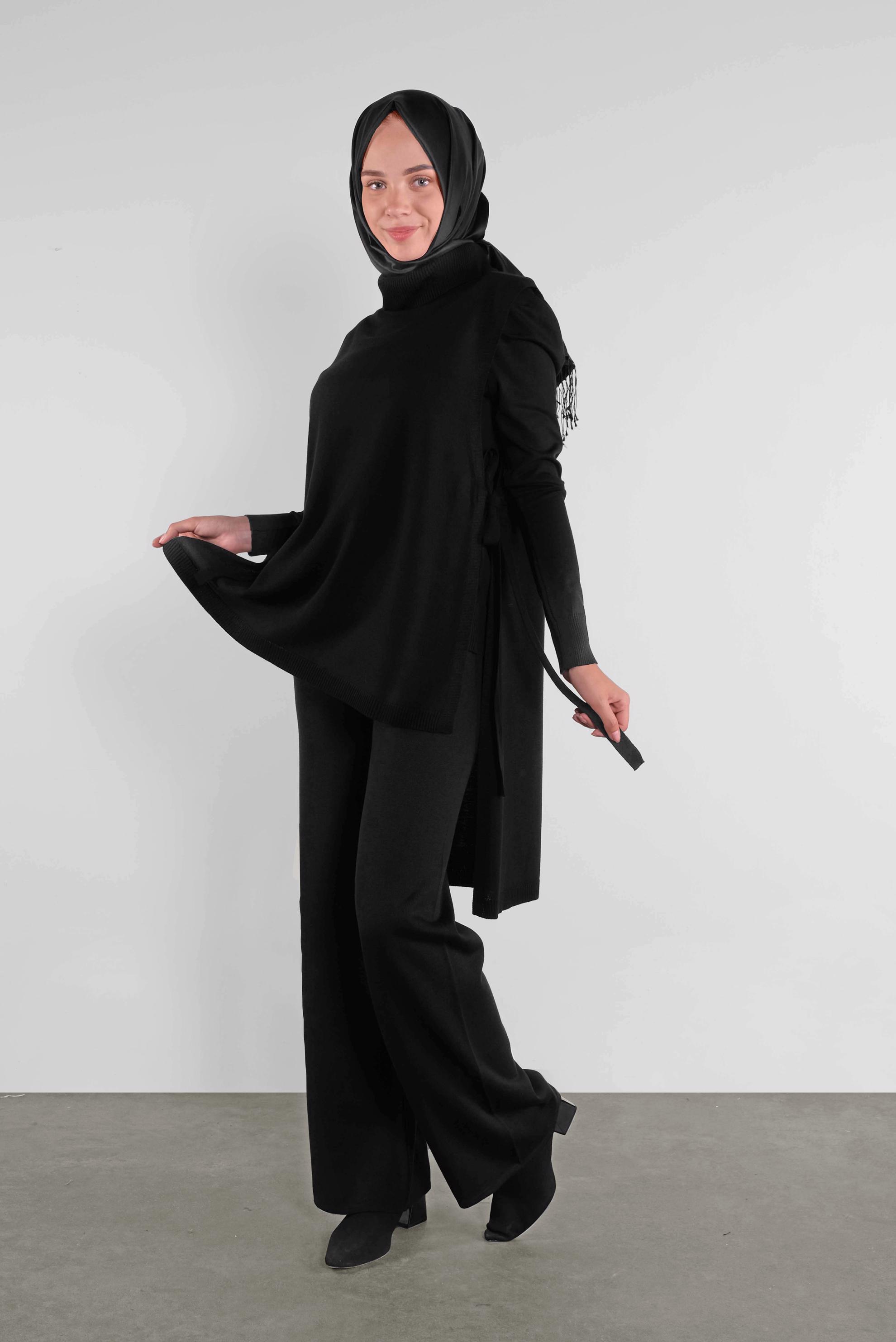Hijab clothing BLACK TIE-BORDER KNIT VEST 41073 