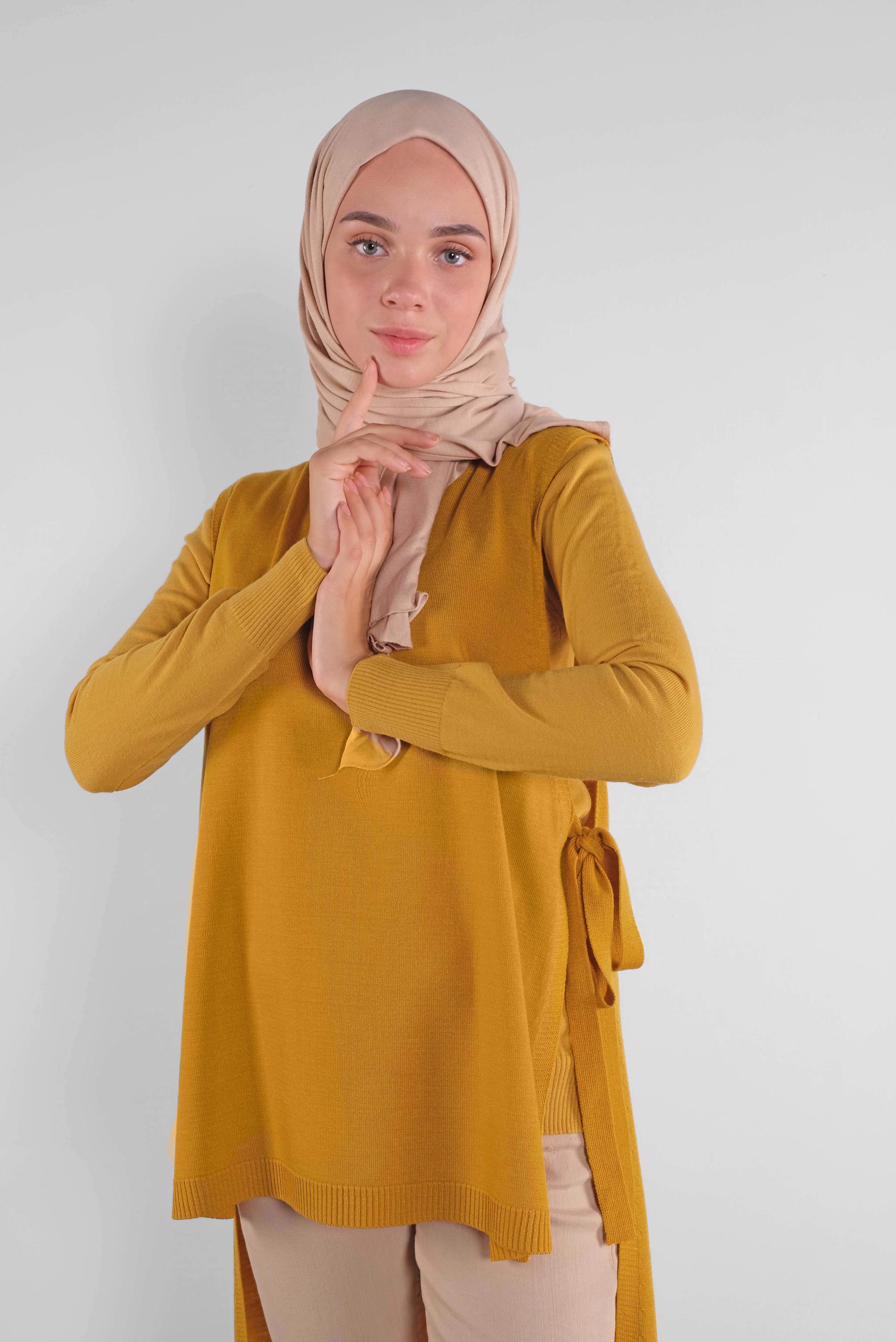 Tesettür giyim SARI BAĞLAMALI TRİKO SÜVETER 41073 