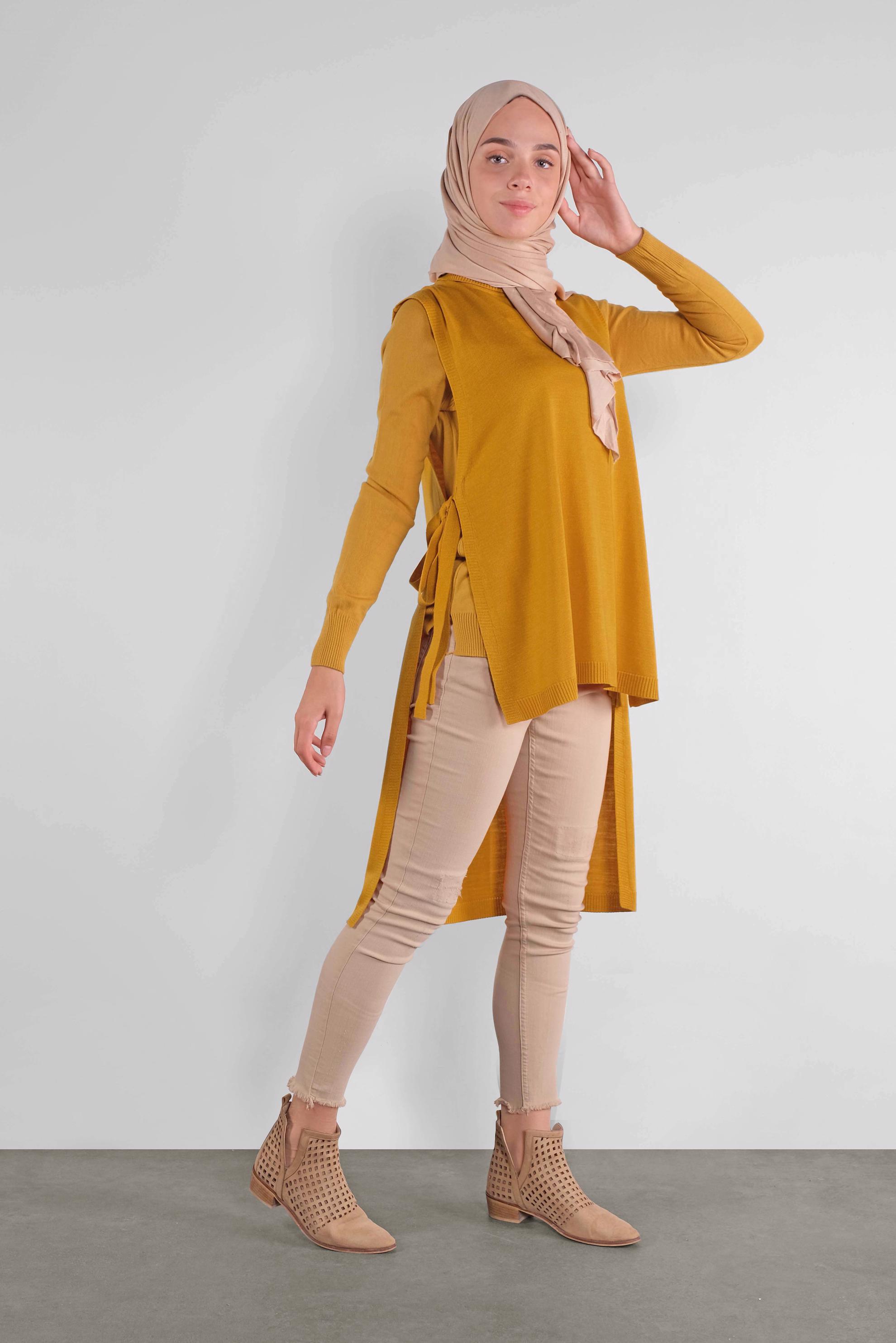 Tesettür giyim SARI BAĞLAMALI TRİKO SÜVETER 41073 