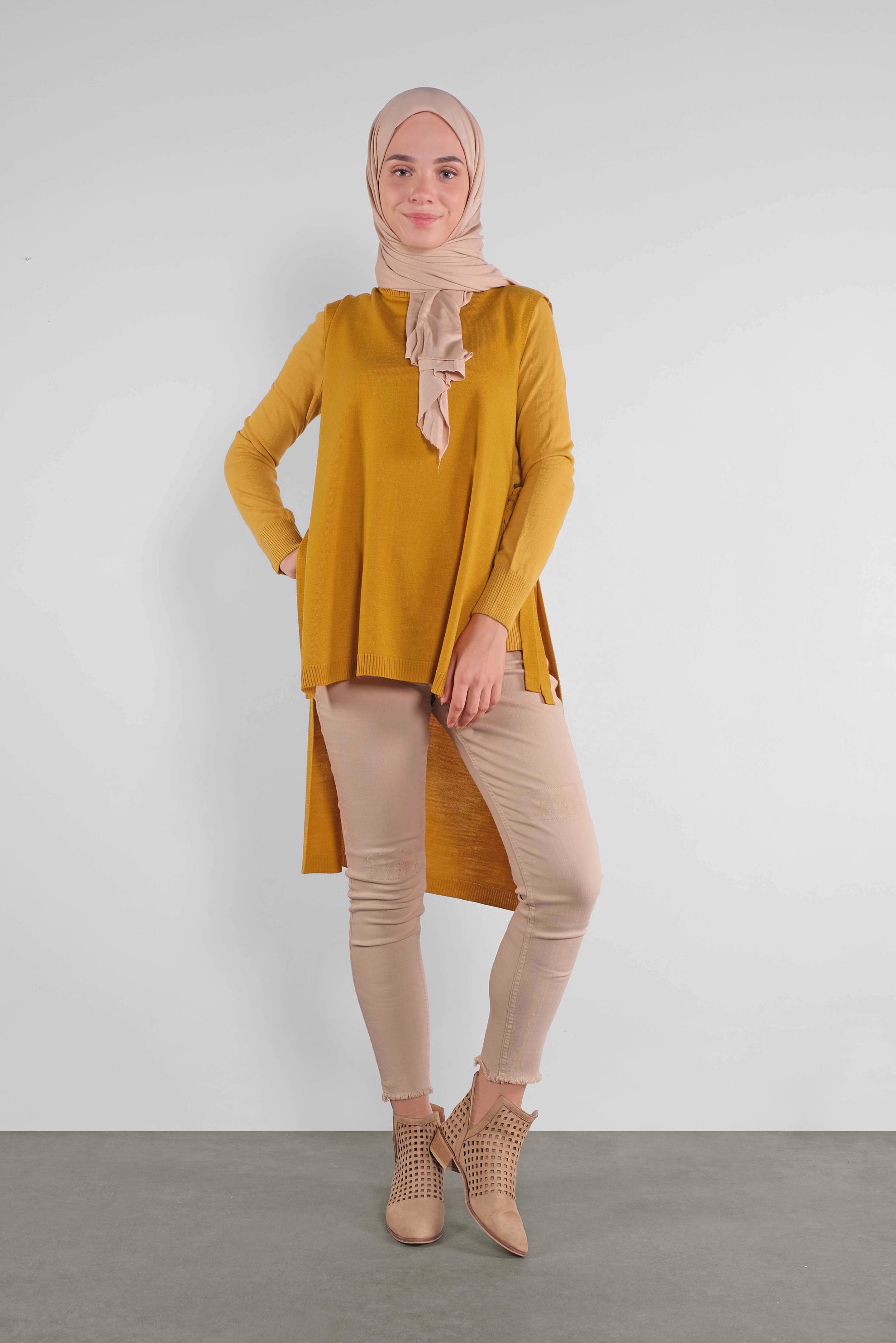 Tesettür giyim SARI BAĞLAMALI TRİKO SÜVETER 41073 