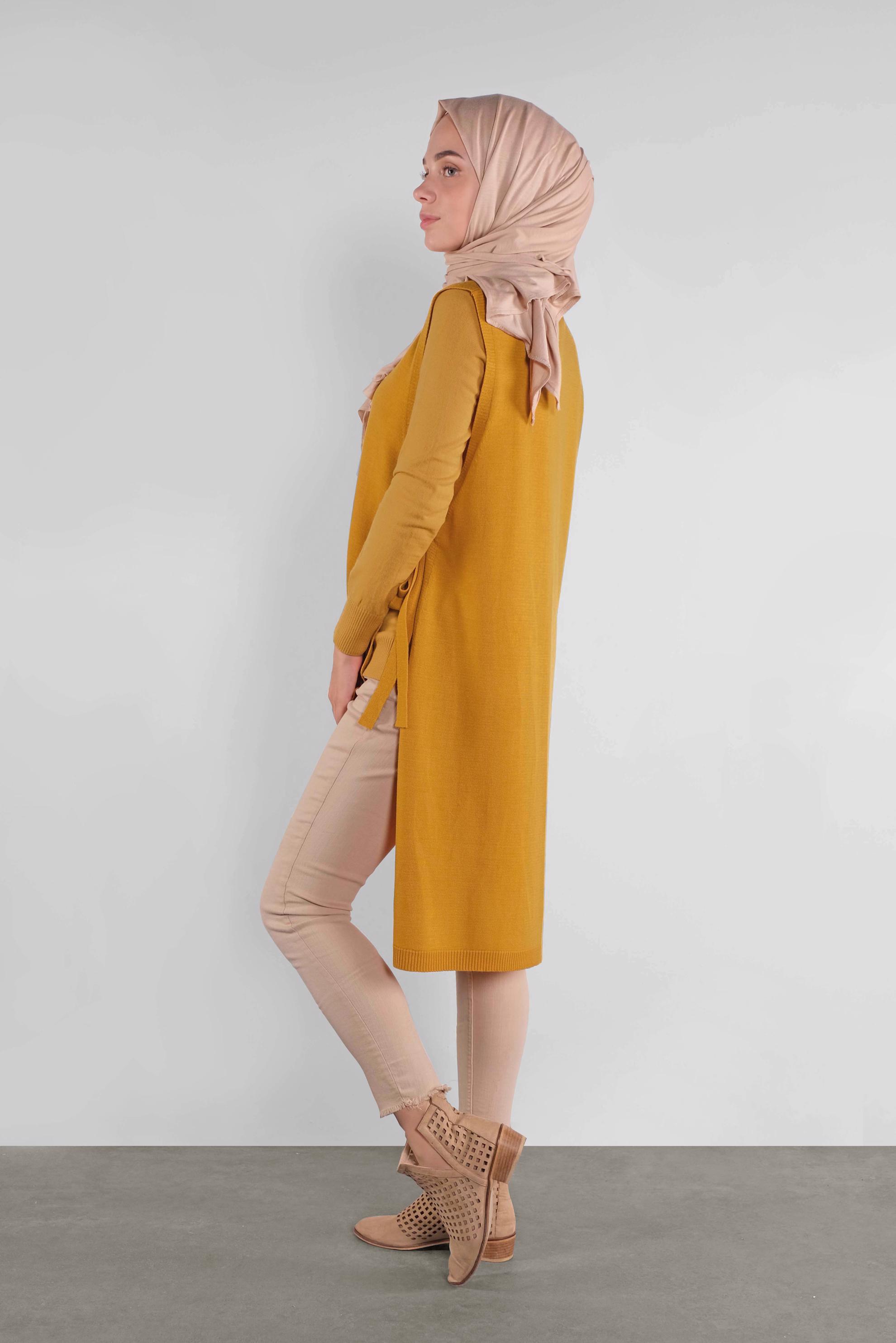 Tesettür giyim SARI BAĞLAMALI TRİKO SÜVETER 41073 