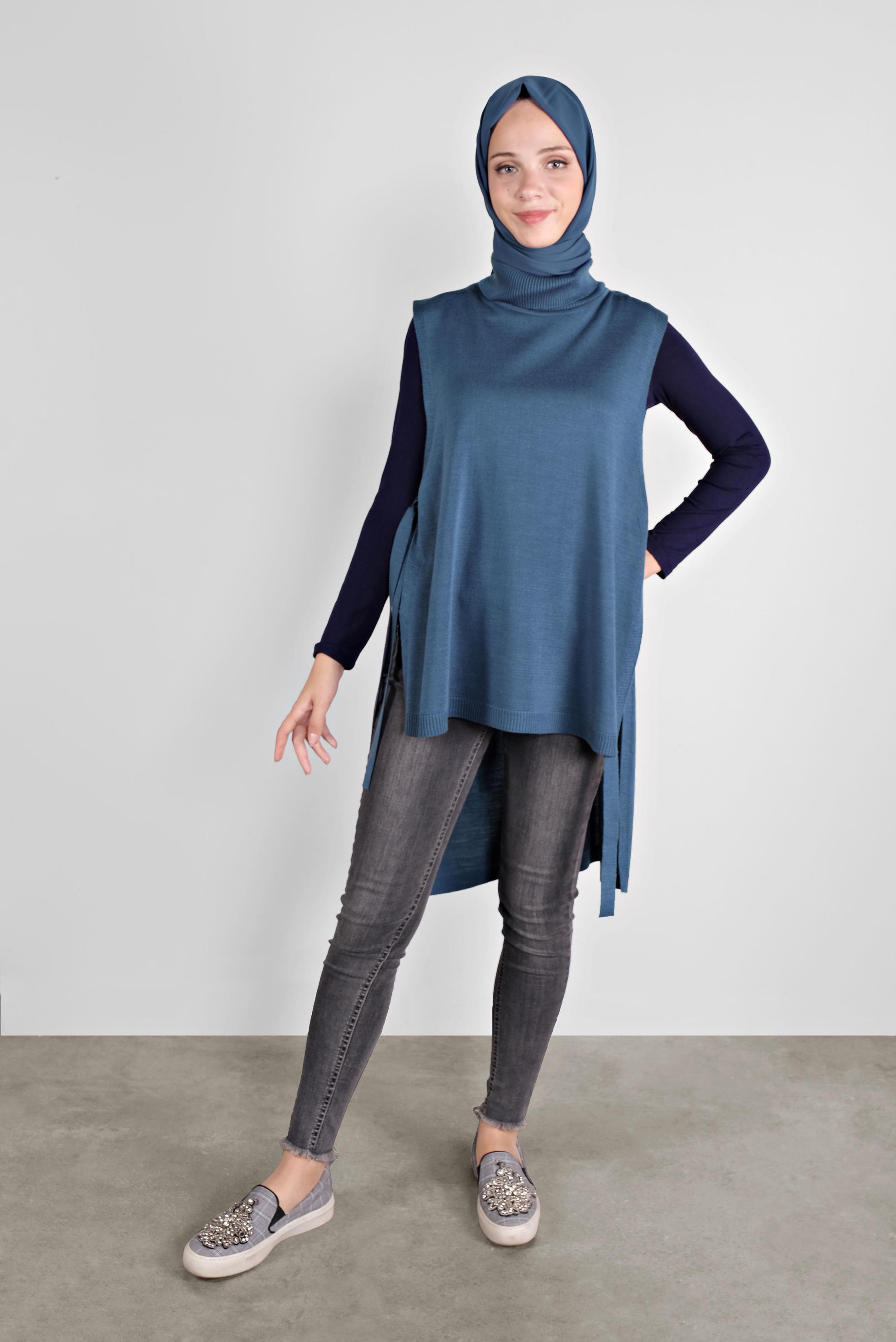 Vêtements hijab BLEU MARINE GILET EN MAILLE NOUÉ 41073 