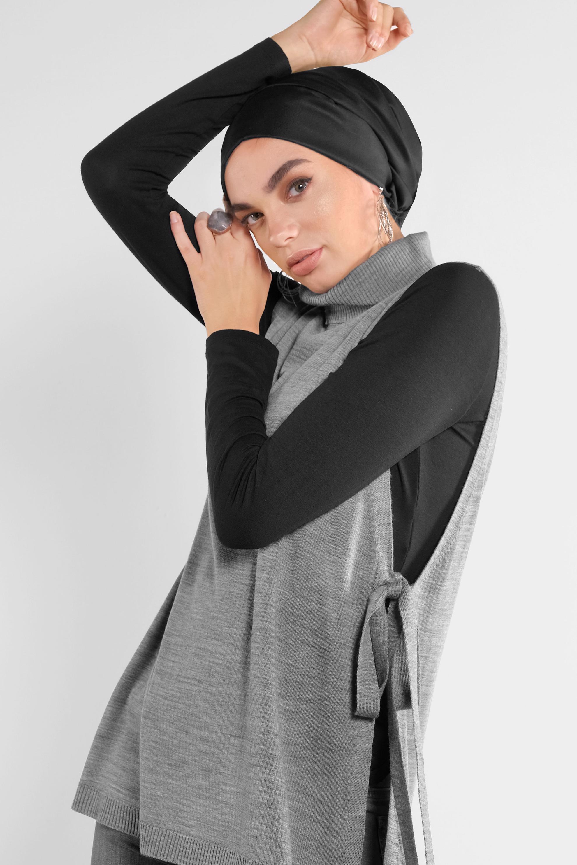 Vêtements hijab GRIS GILET EN MAILLE NOUÉ 41073 